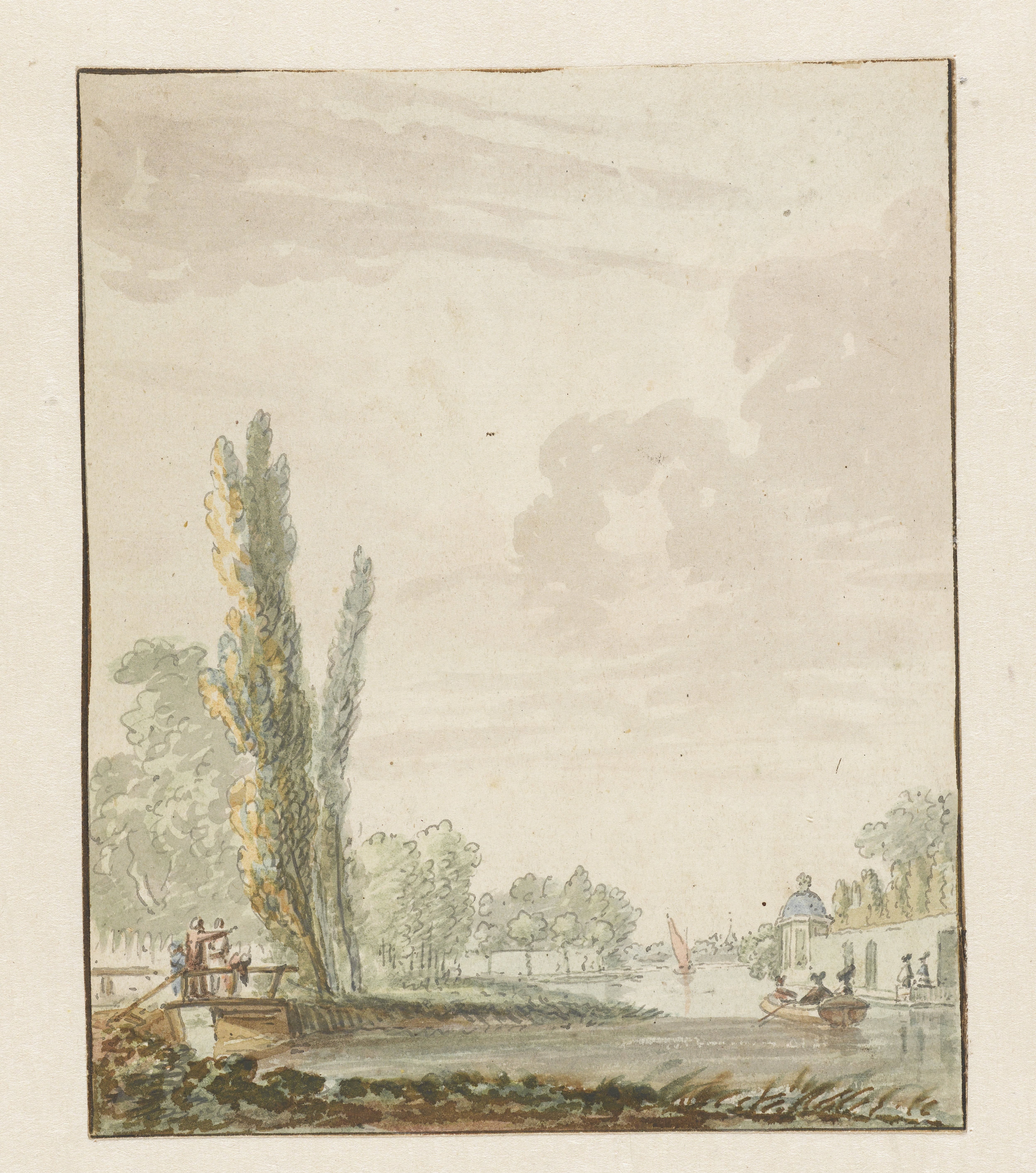 Gezicht langs een rivier met rechts een theekoepelje