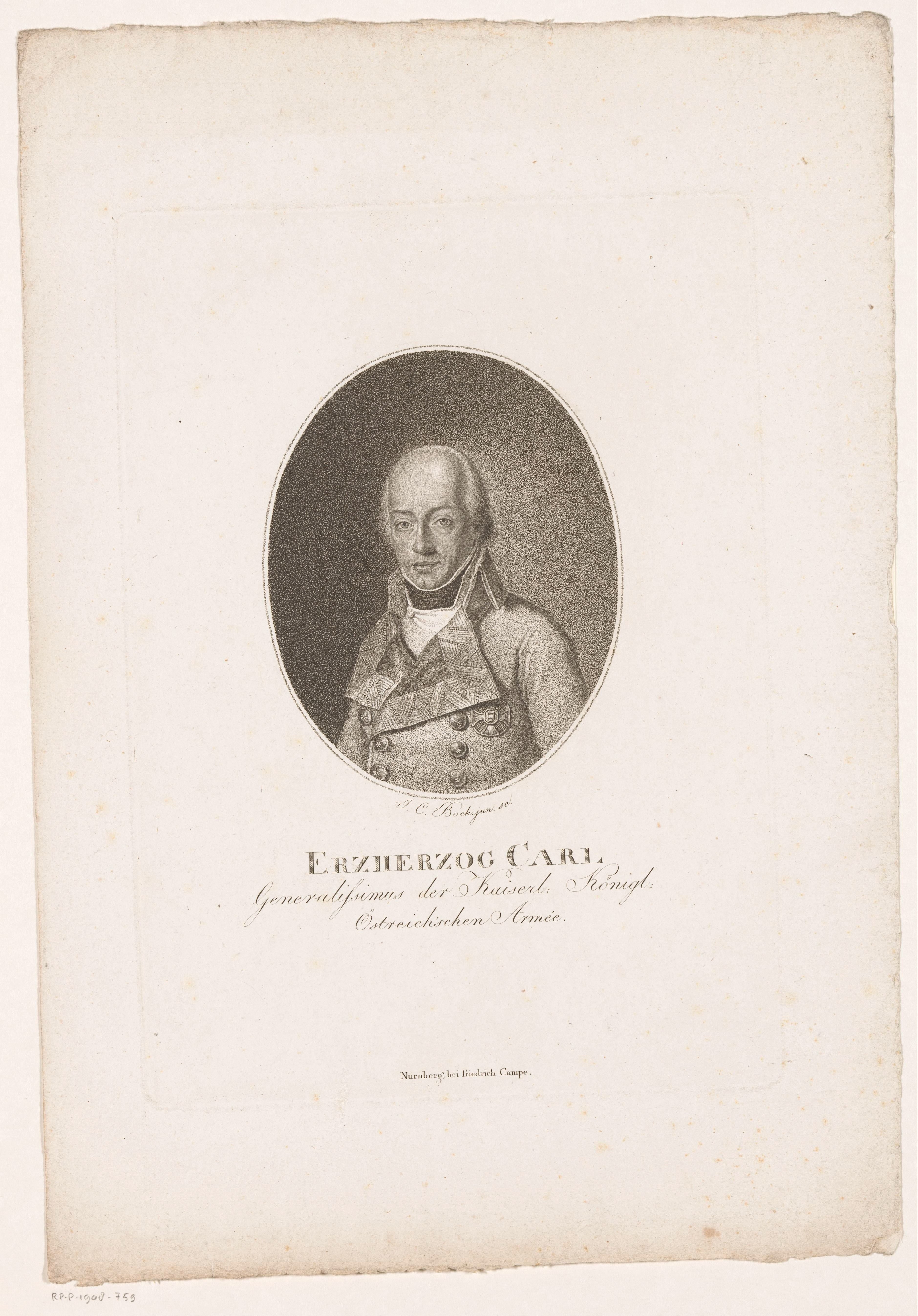 Portret van Karel Lodewijk Johan, aartshertog van Oostenrijk