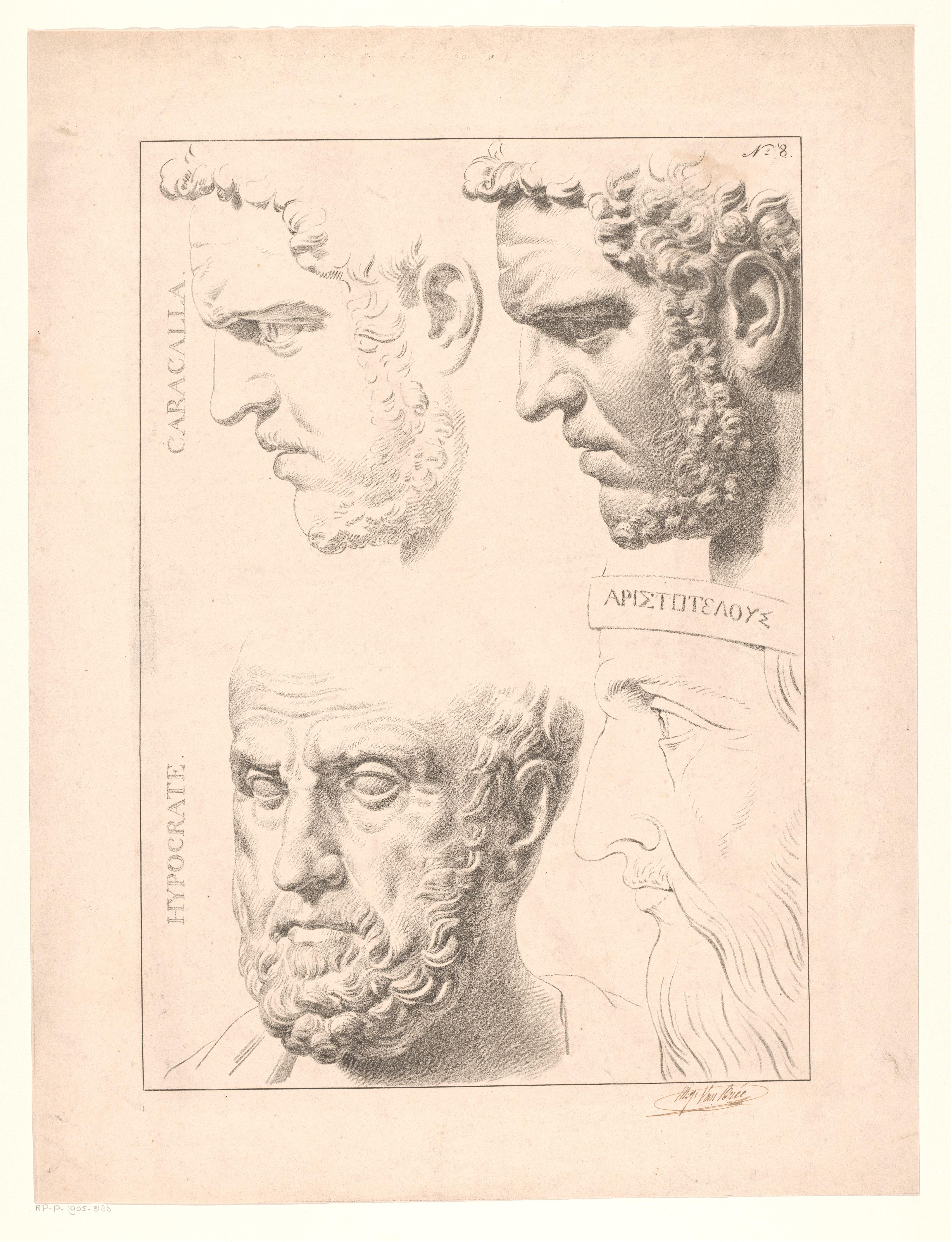 Bustes van Caracalla, Hippocrates en Aristoteles