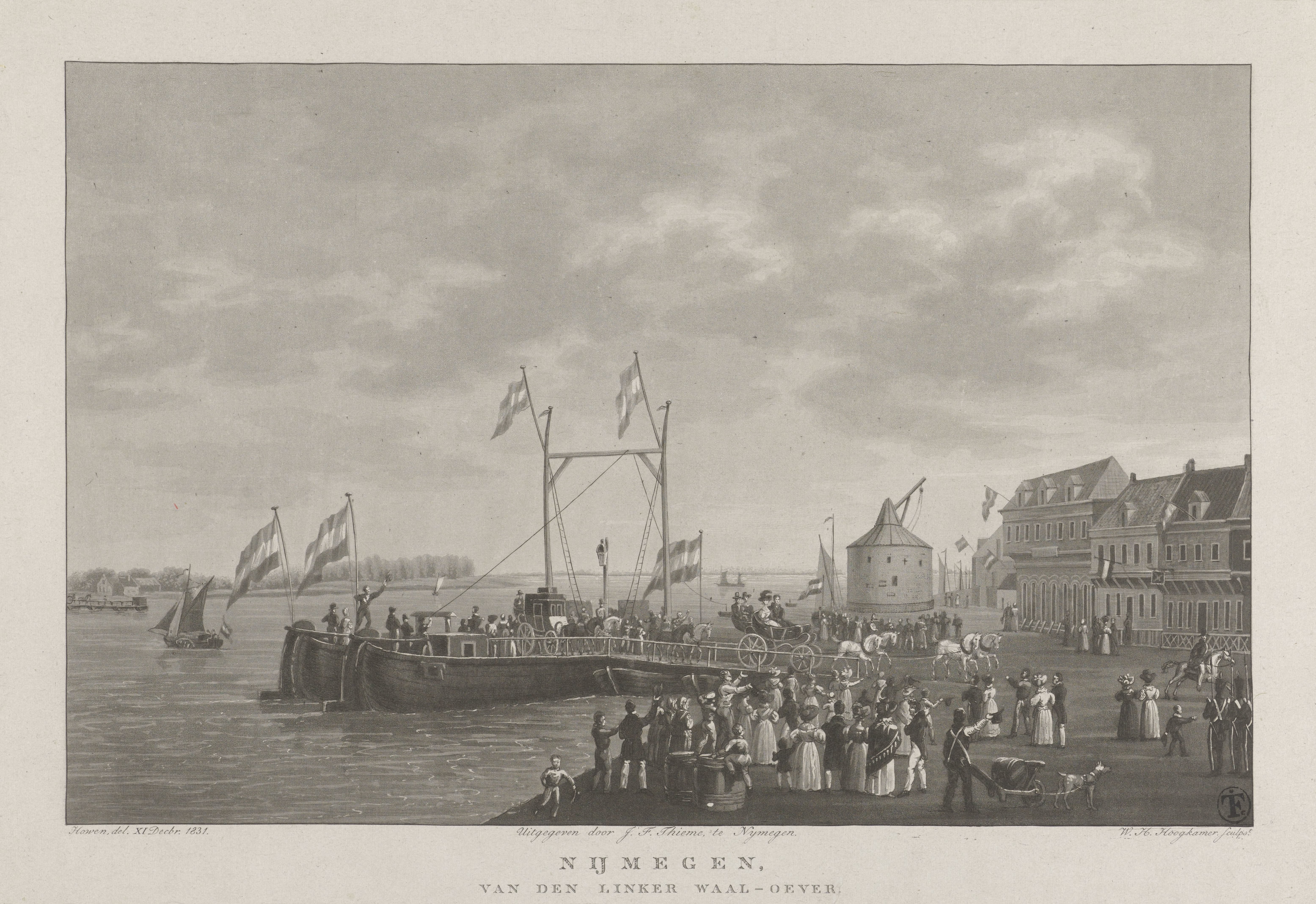 Figuren en boten aan de Waaloever in Nijmegen
