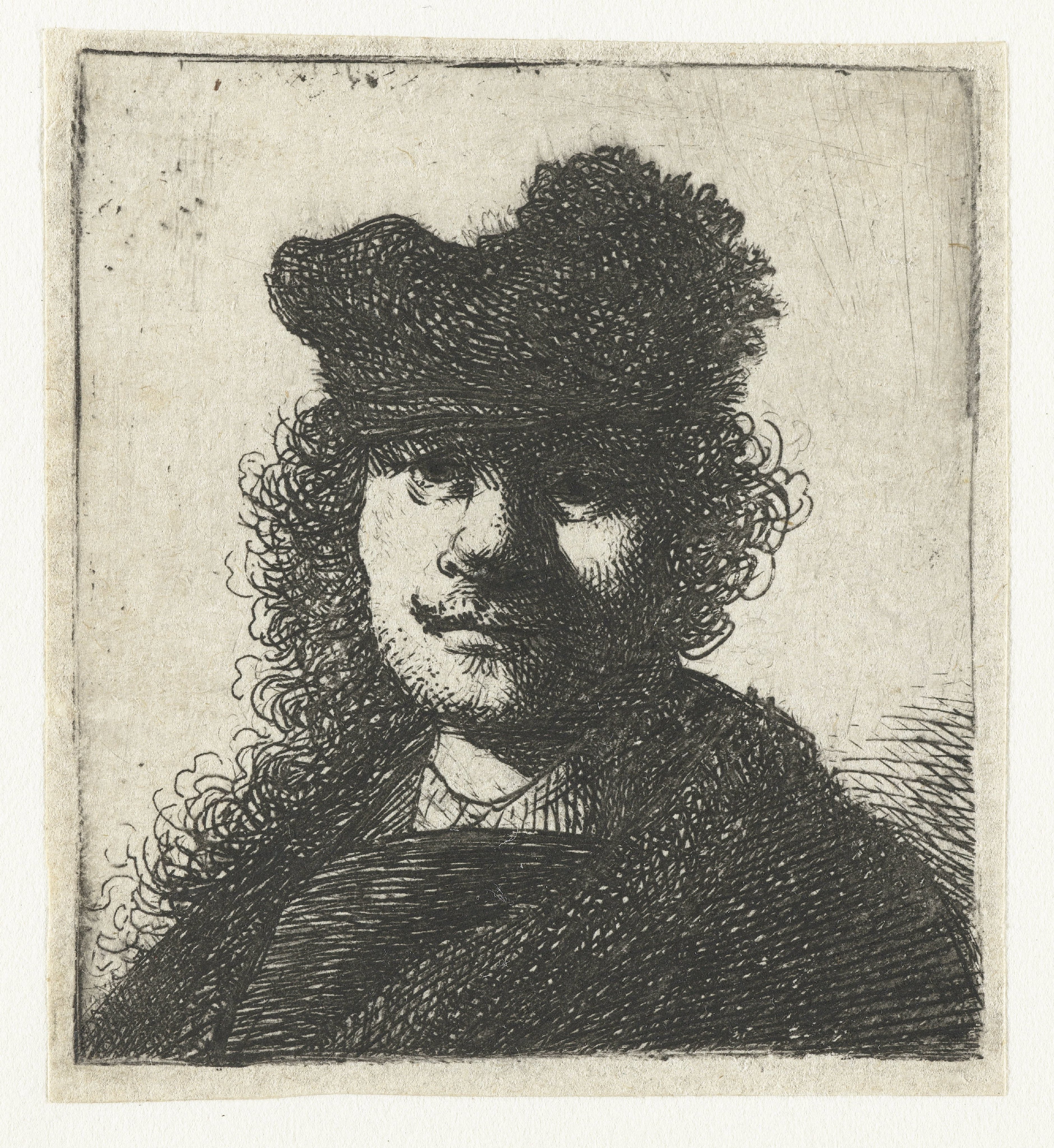 Self-portrait in a cap and dark cloak: bust