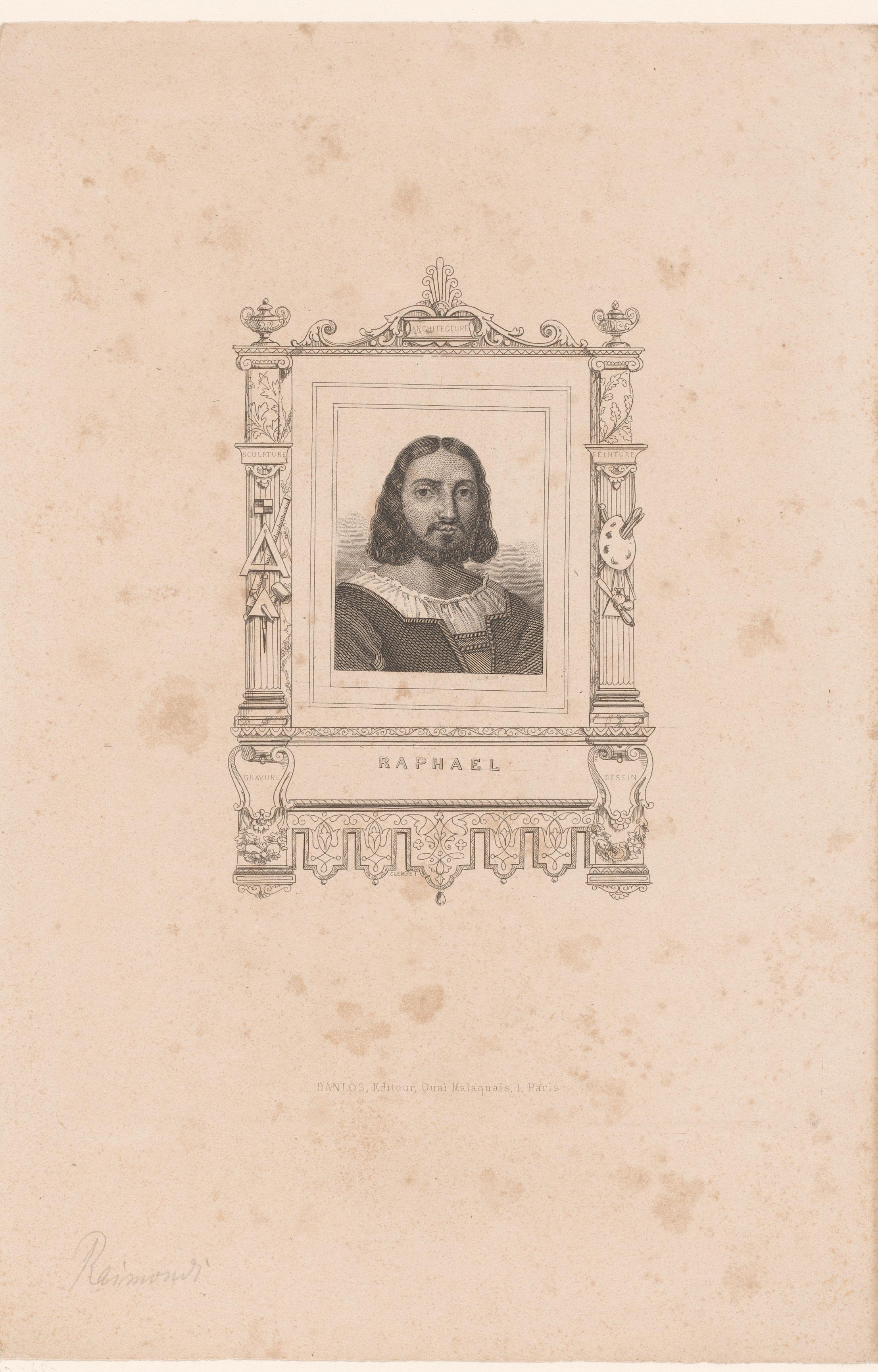 Portret van Rafaël in een versierde cartouche
