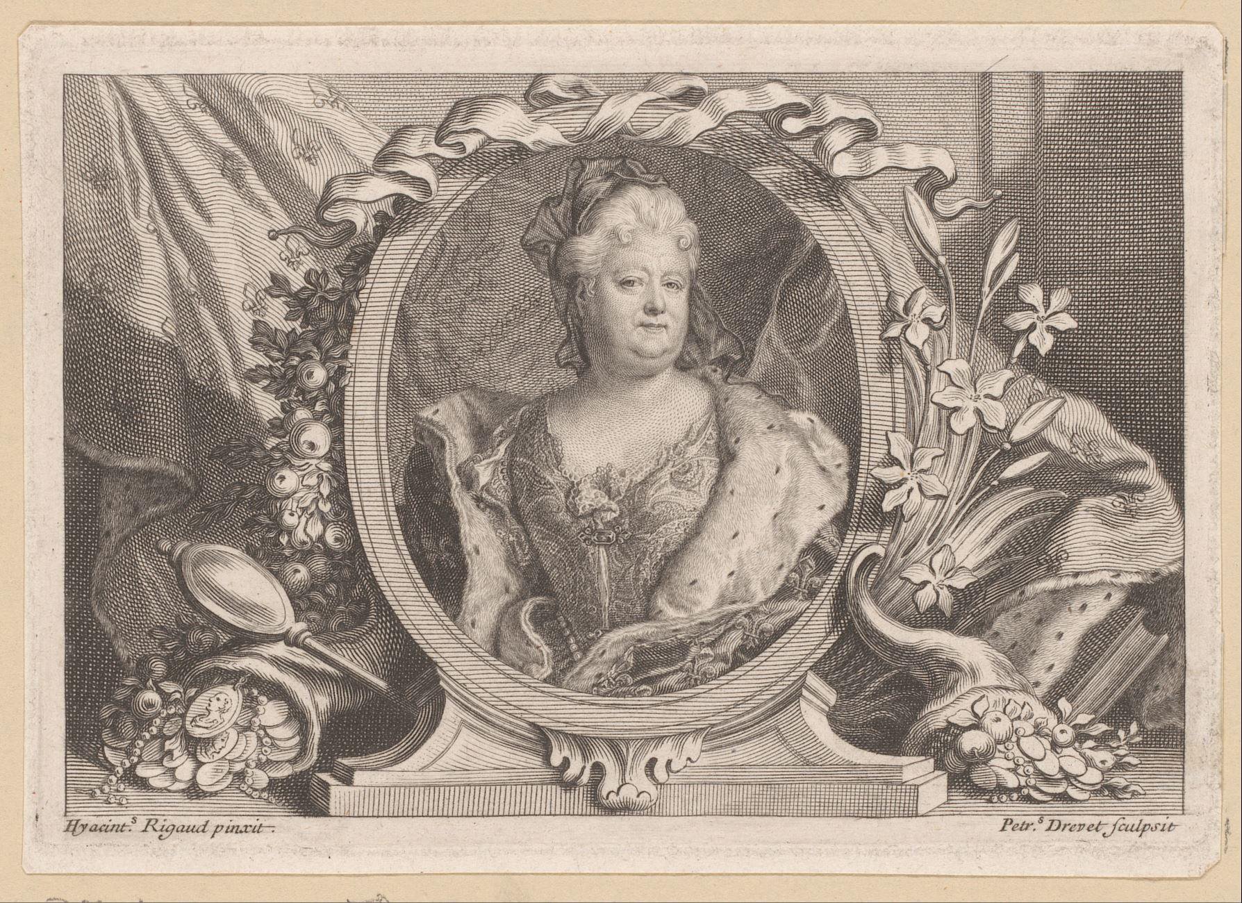 Portret van Elisabeth Charlotte van Orléans in ovalen lijst