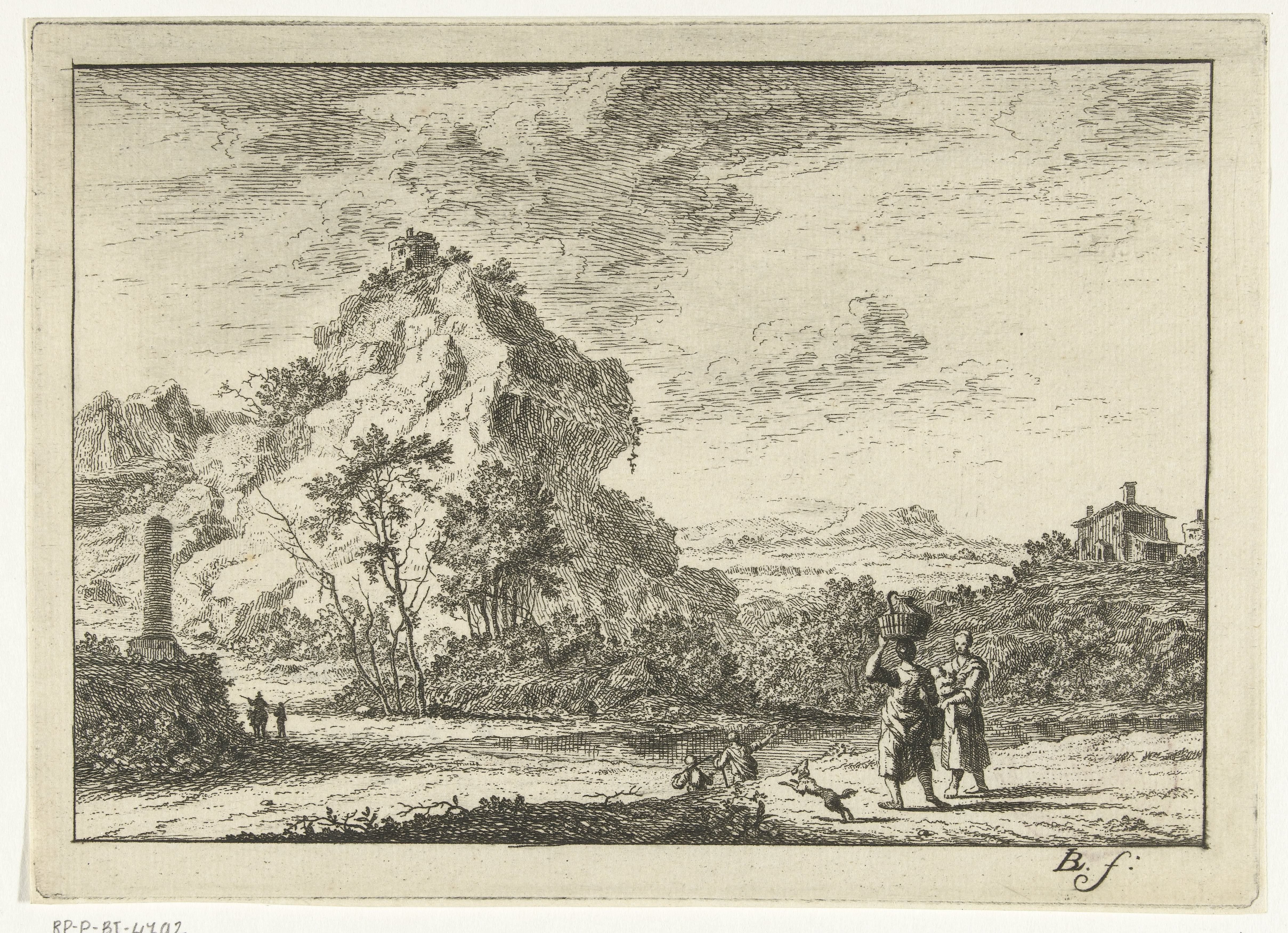 Heuvelachtig landschap met figuren