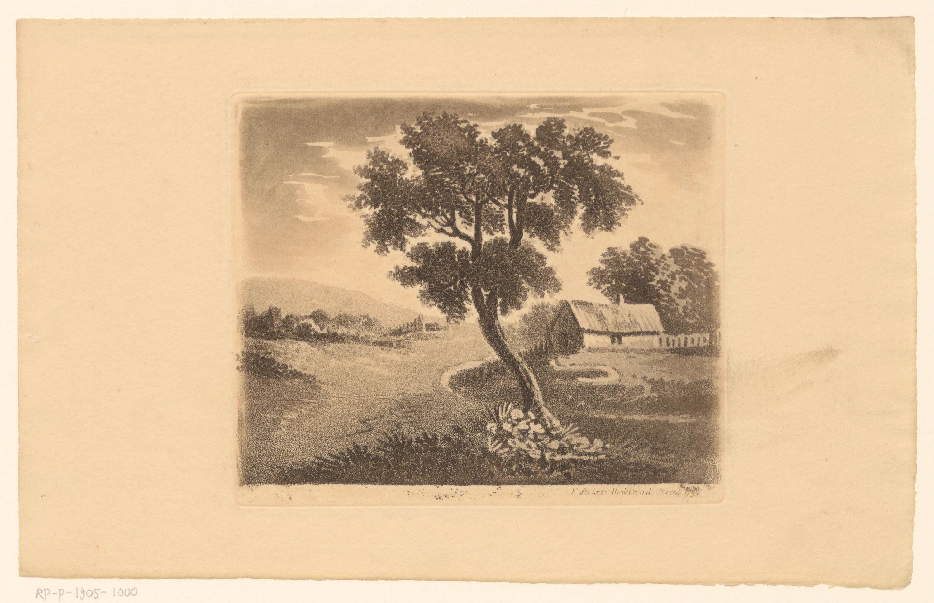 Landschap met een boerderij aan een rivier