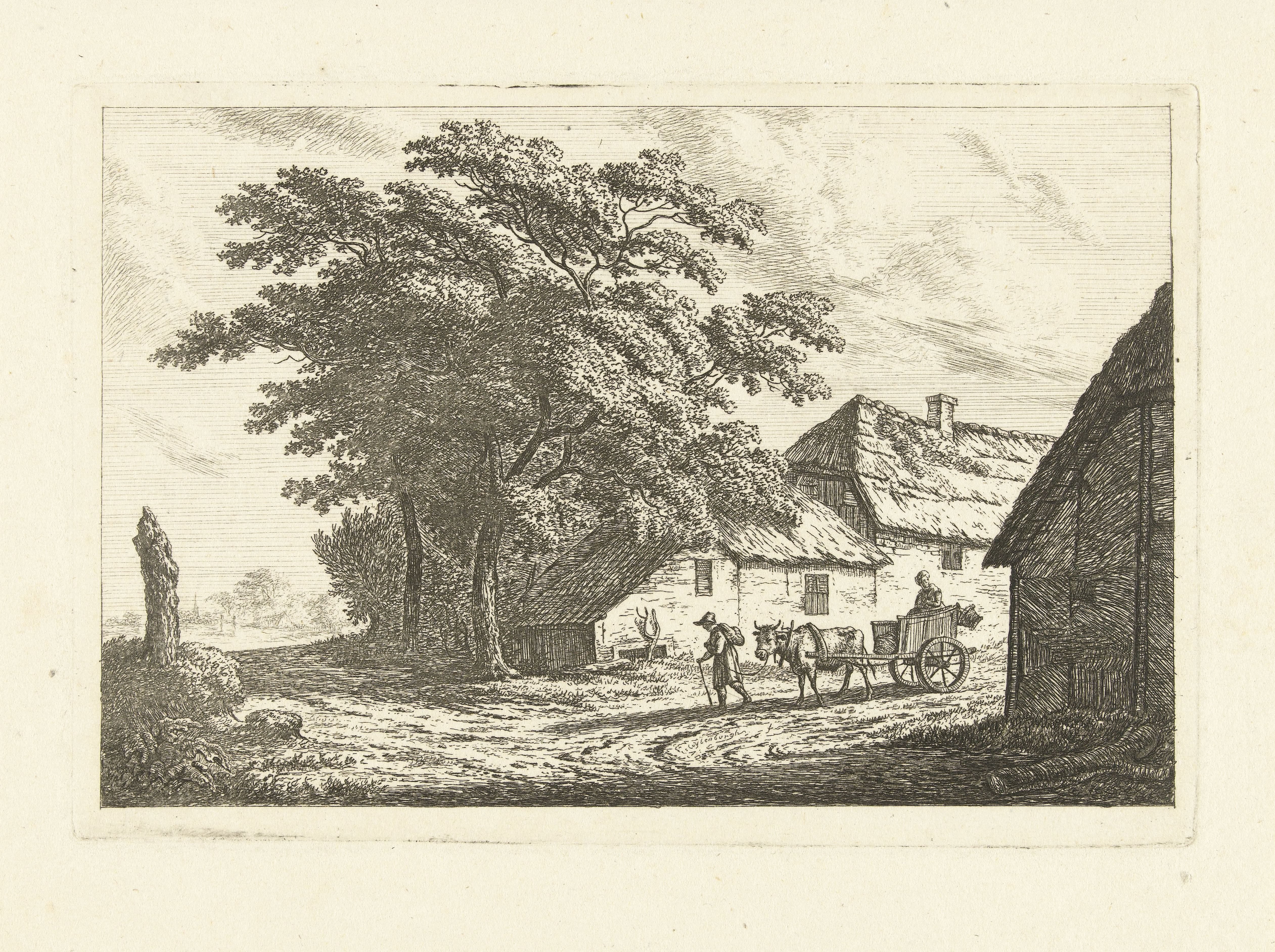 Landschap met boerderij en ossewagen