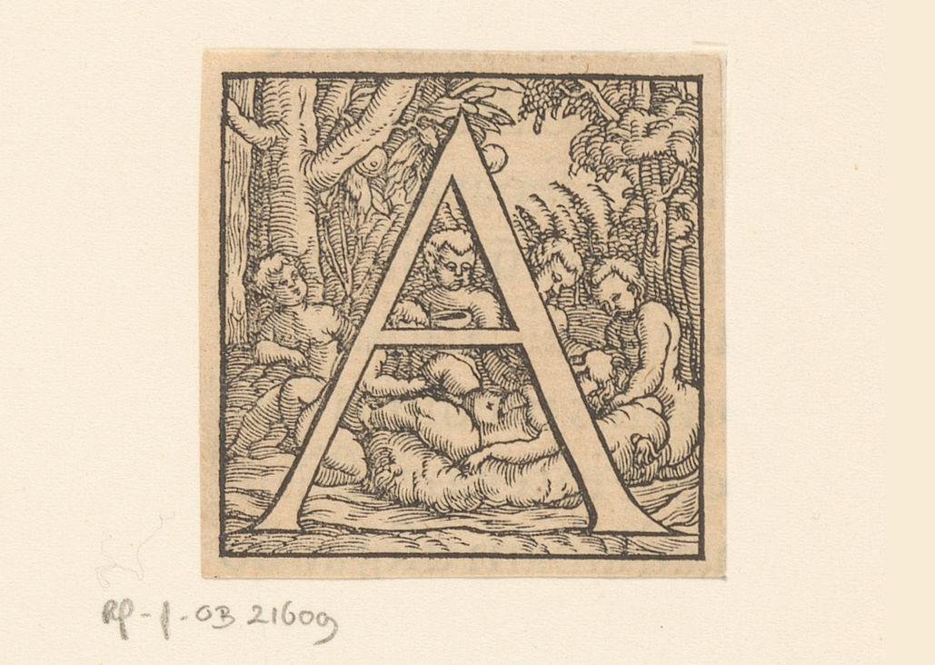 Letter A: kinderen rond een liggende vrouw