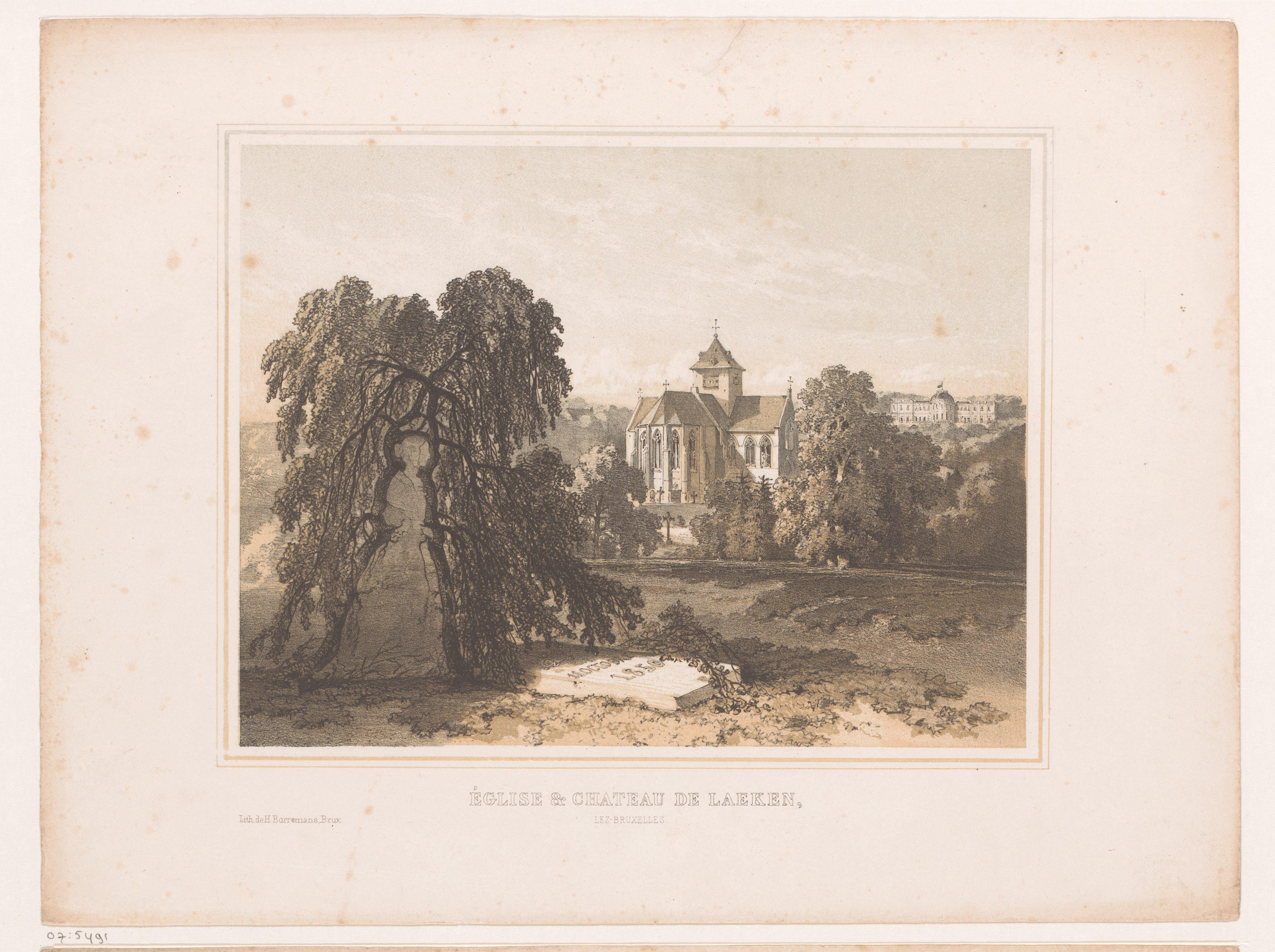 Gezicht op de kerk en het kasteel te Laken
