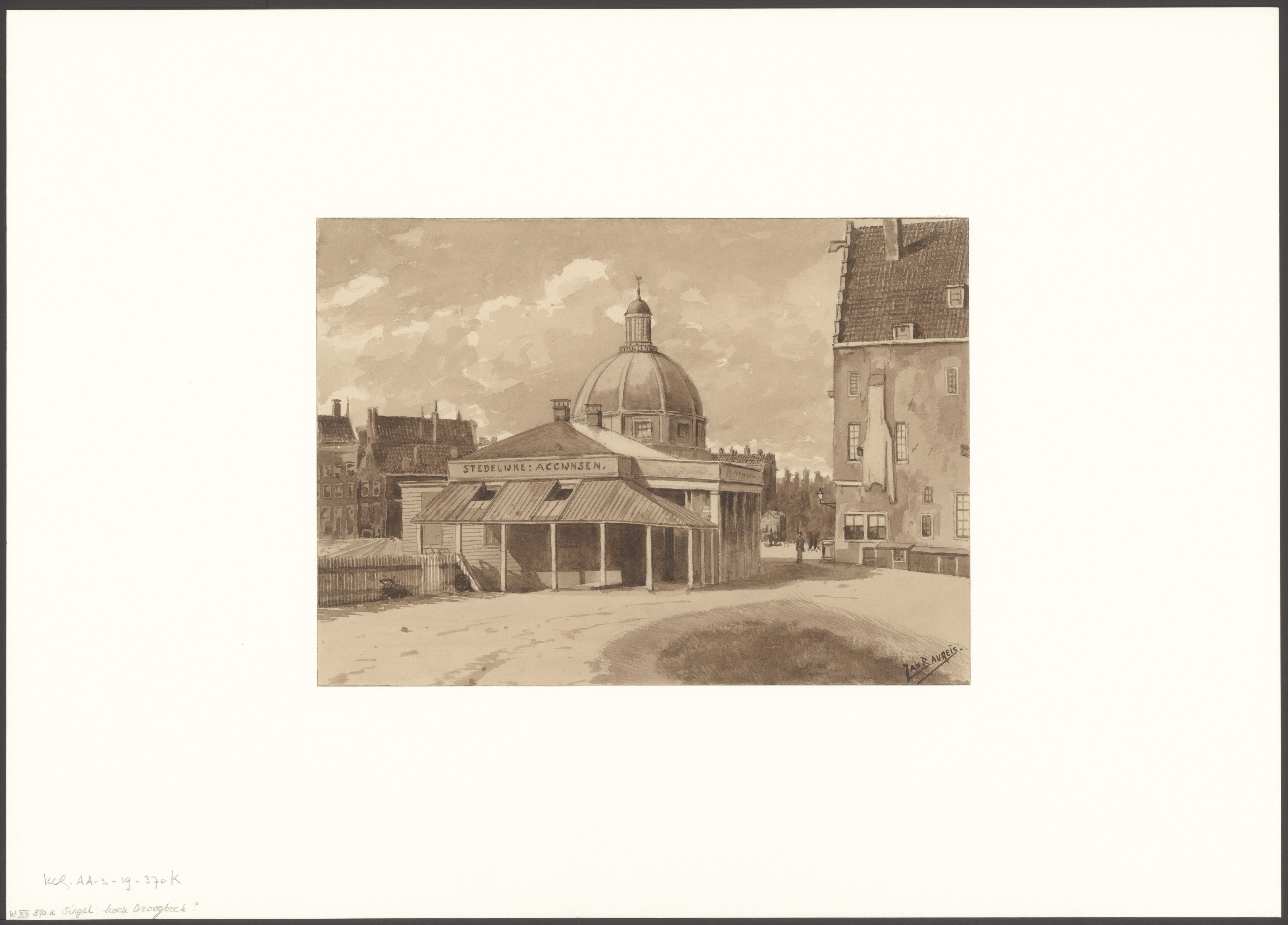 Gezicht op de Ronde Lutherse Kerk vanaf Droogbak