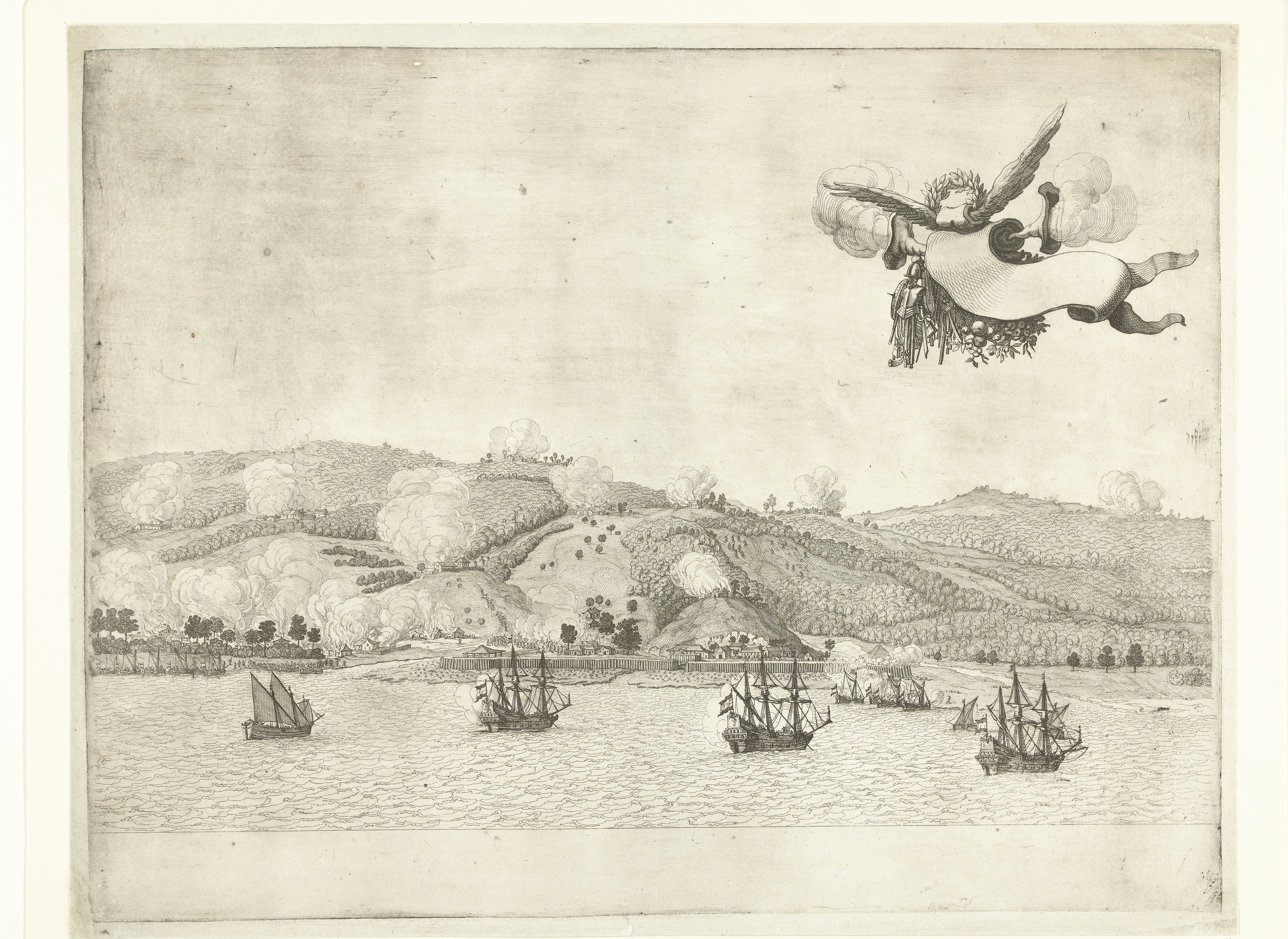 Verbranden van de suikermolens aan de Allerheiligenbaai bij Salvador, ca. 1640-1641