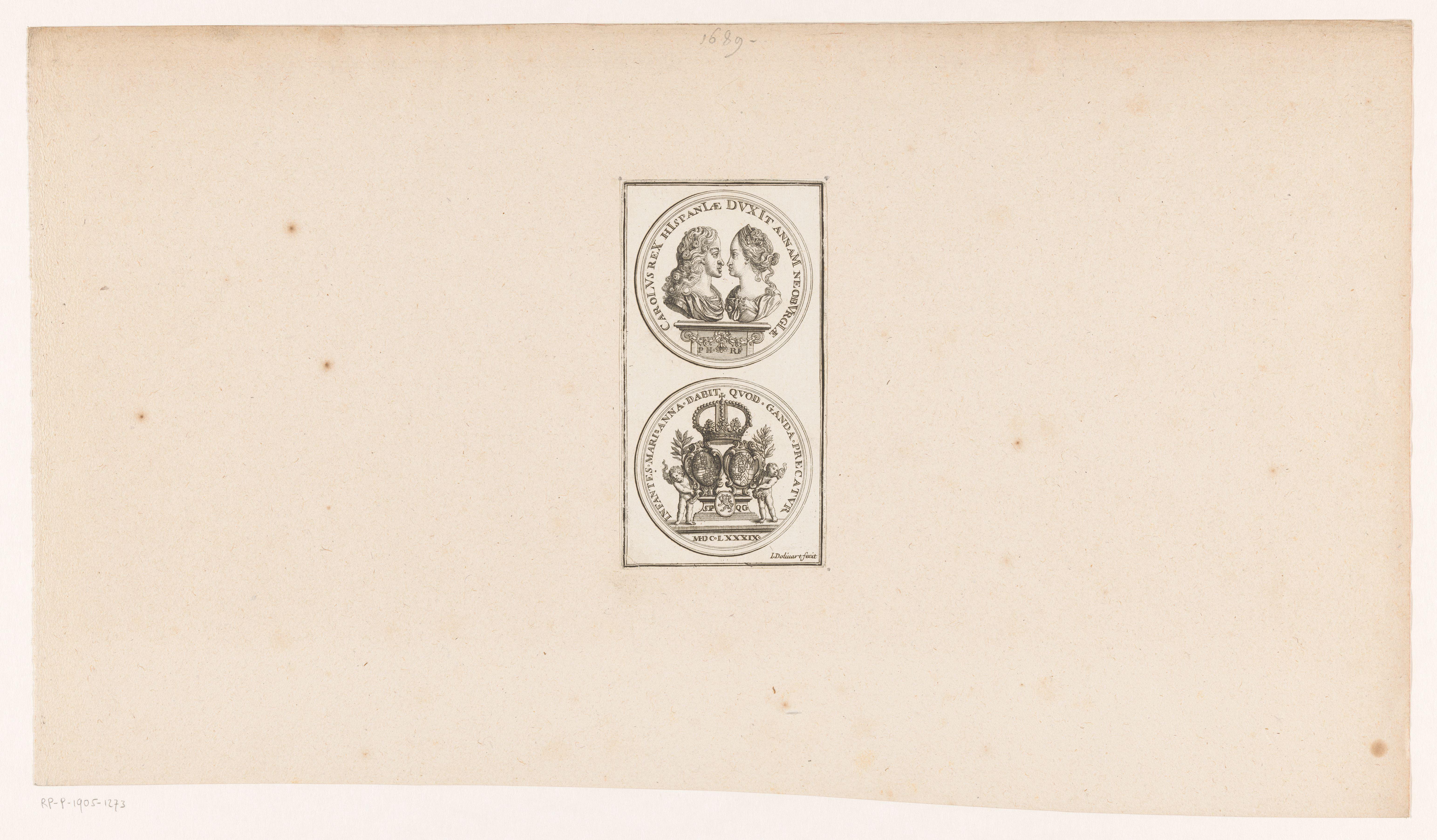 Penning met Karel II en Maria Anna van Beieren