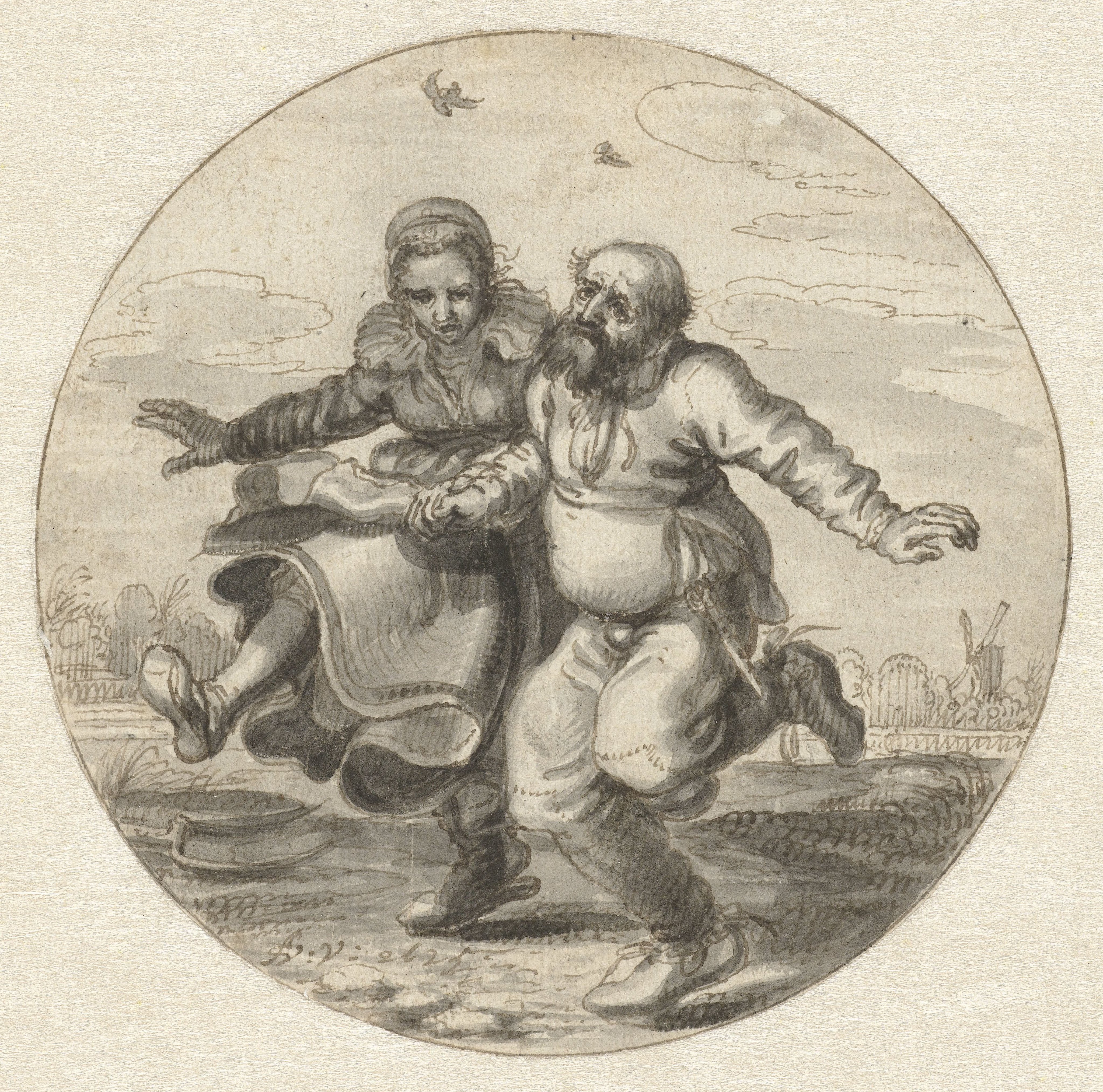 Elderly Man Dancing with a Younger Woman