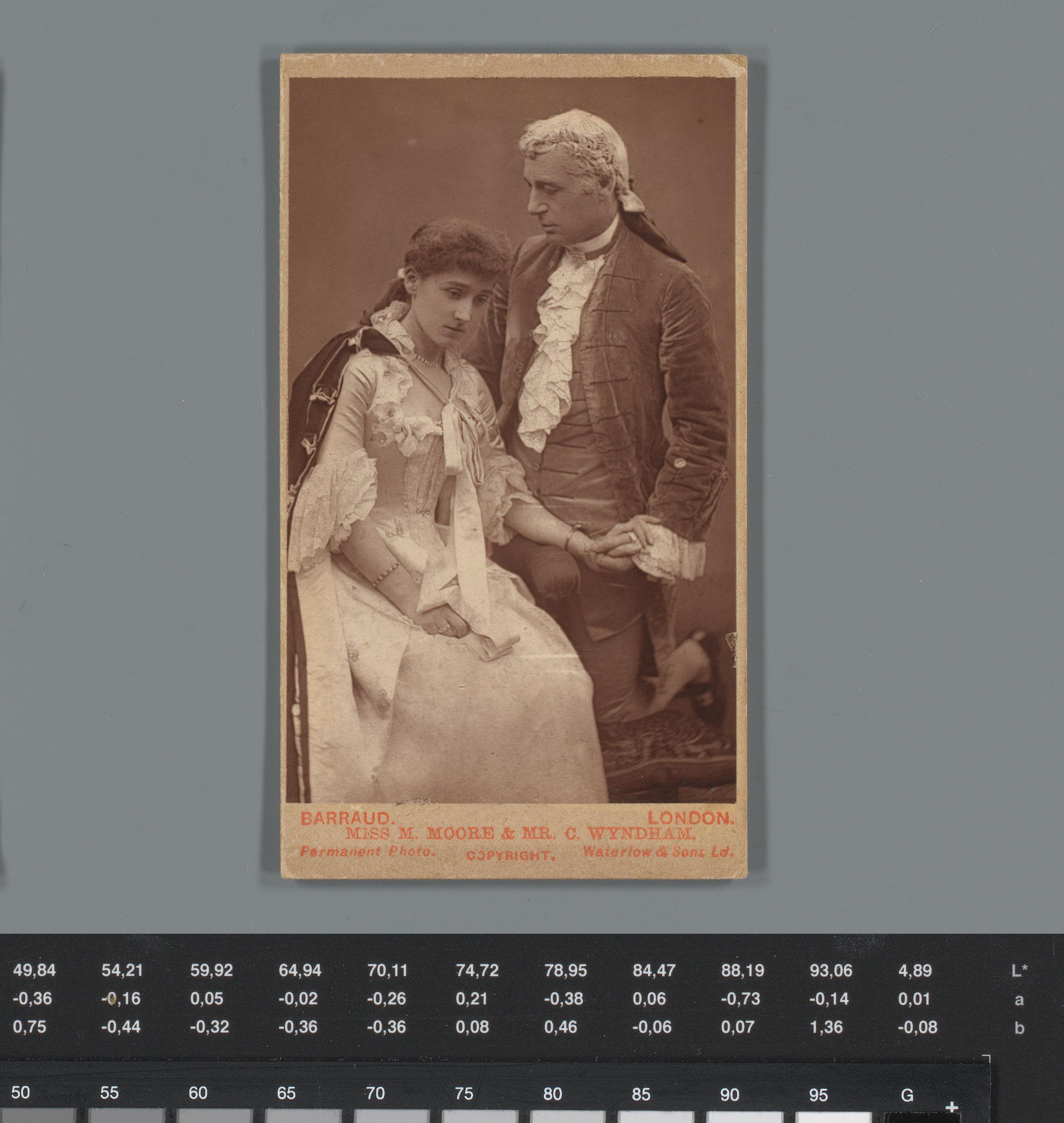 Reclame voor Taunus mineraalwater met een portret van Mary Moore en Charles Wyndham