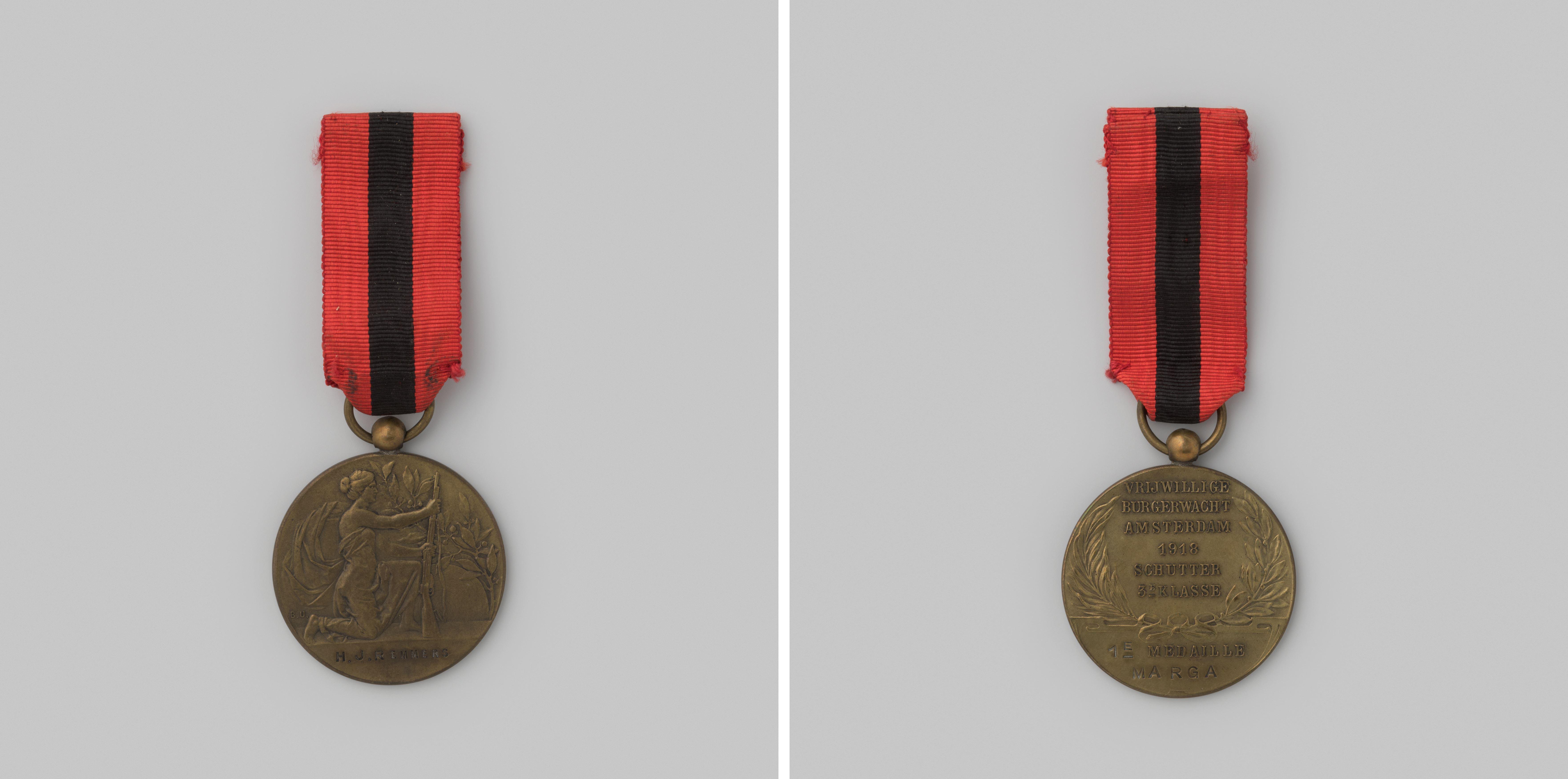 Prijspenning (medaille) van de Vrijwillige Burgerwacht Amsterdam voor schutter 2e klasse