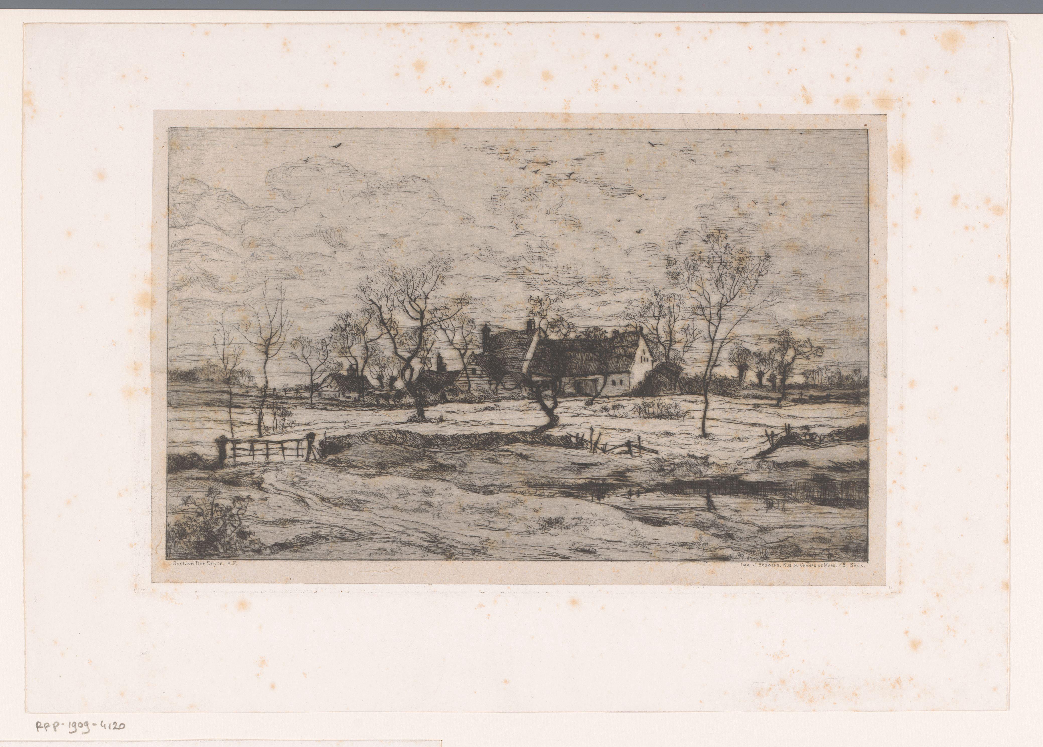 Landschap met huizen en een beek