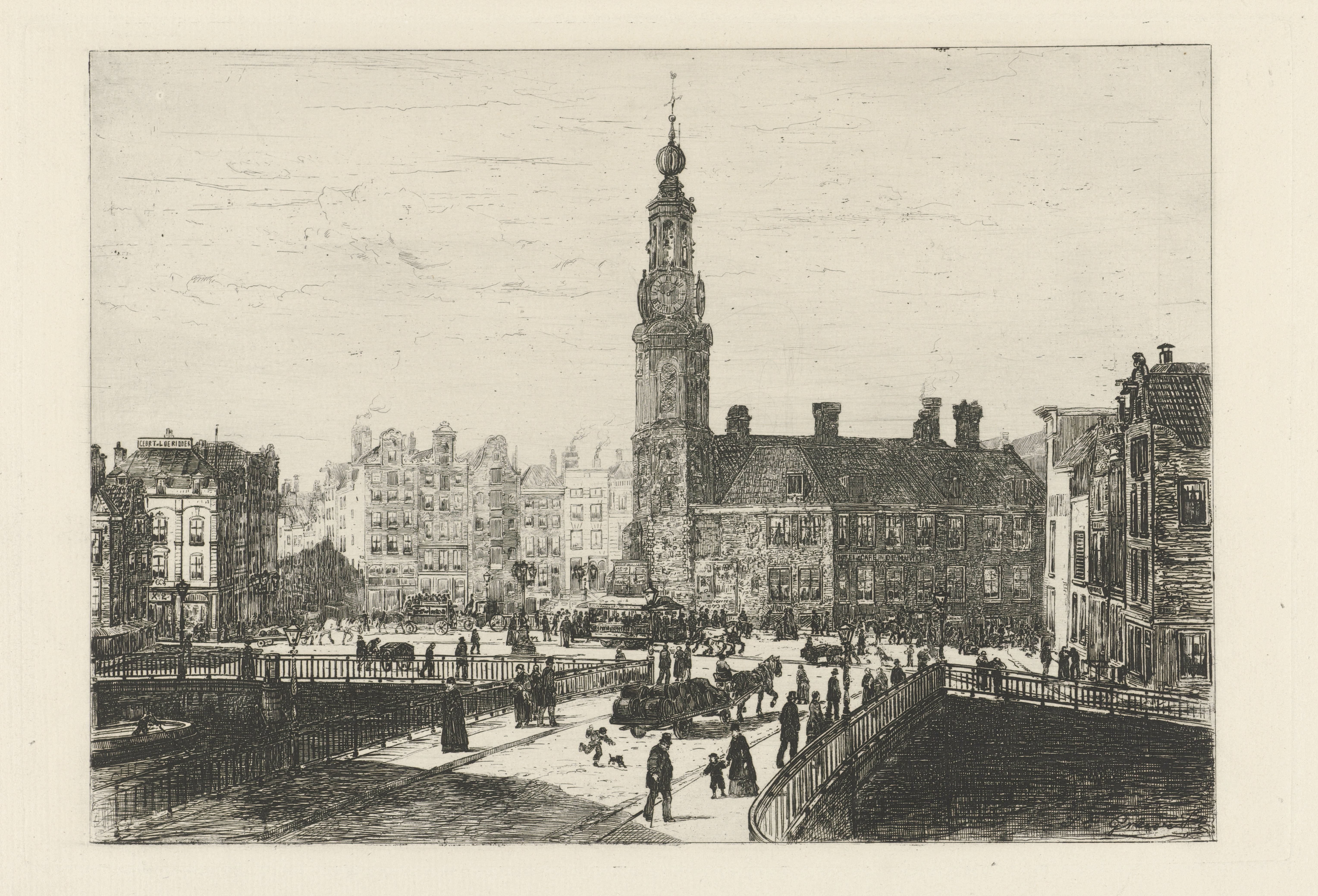 Gezicht op het Muntplein van Amsterdam