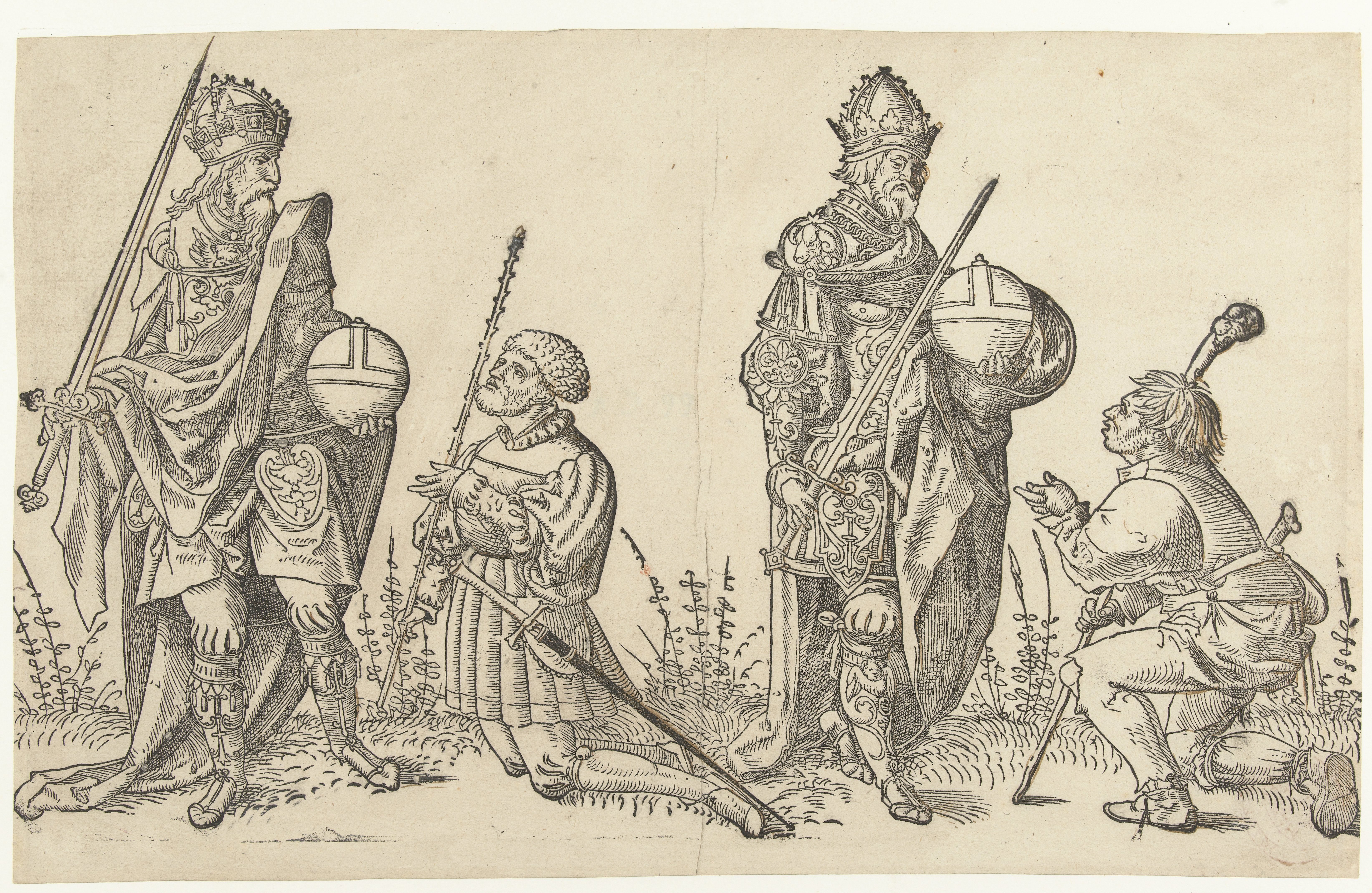 Keizer Trajanus met rechter en Keizer Augustus met boer