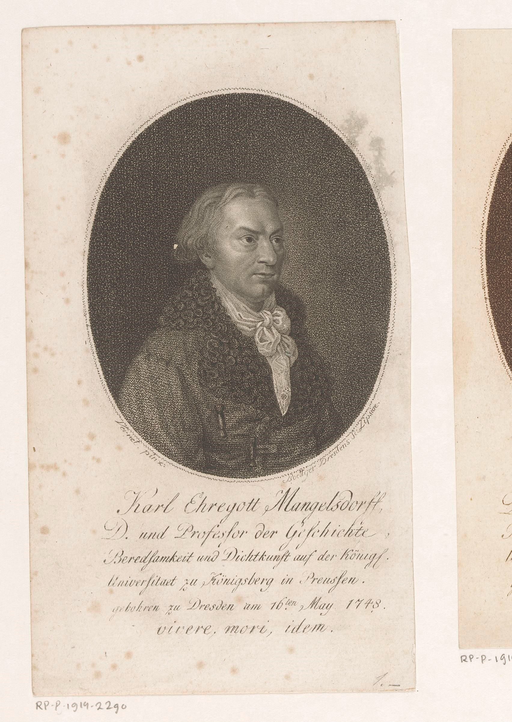 Portret van Carl Ehregott Andreas Mangelsdorff