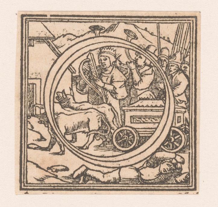 Letter O: David met harp vooraan een stoet