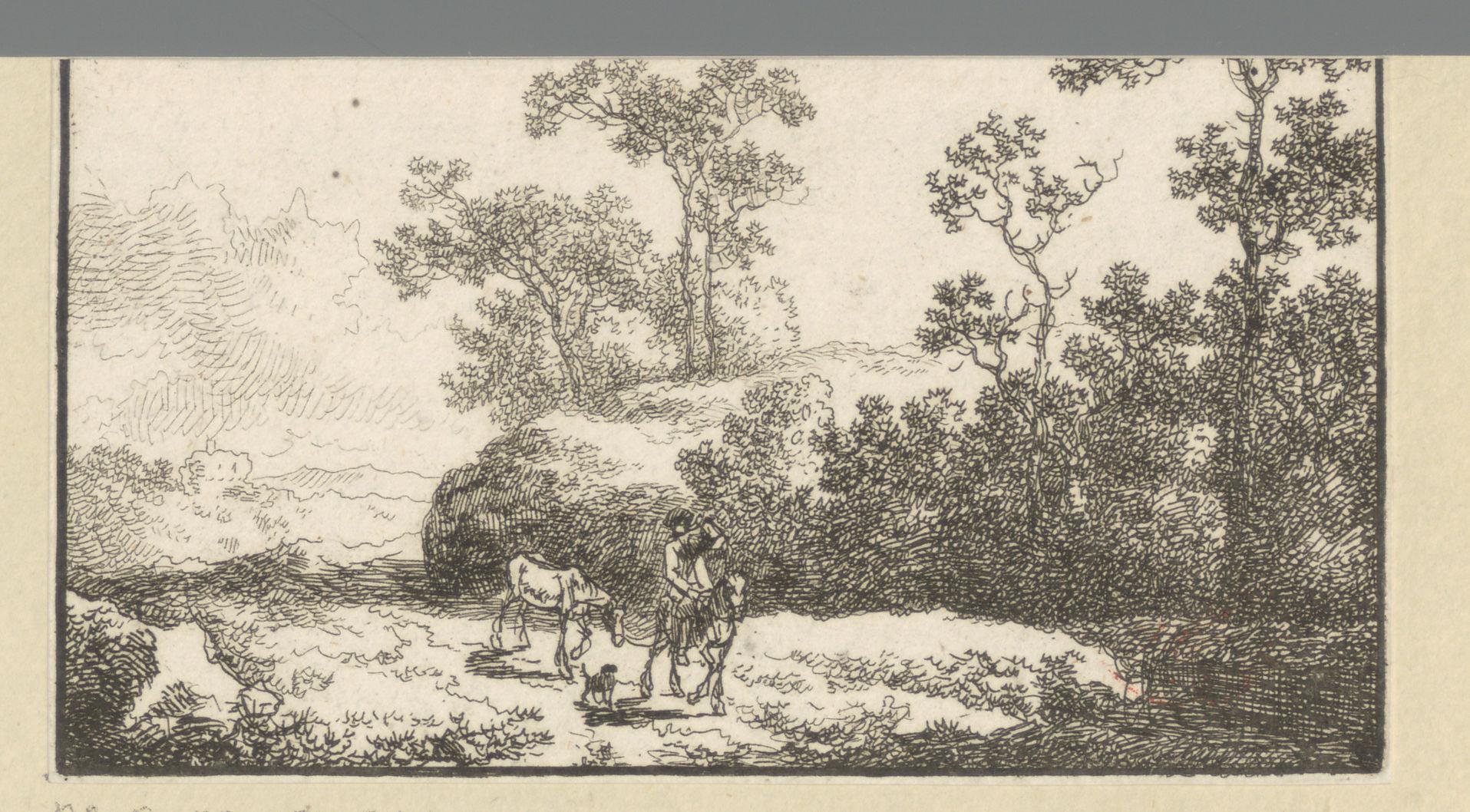 Landschap met ruiter met een paard aan de teugel