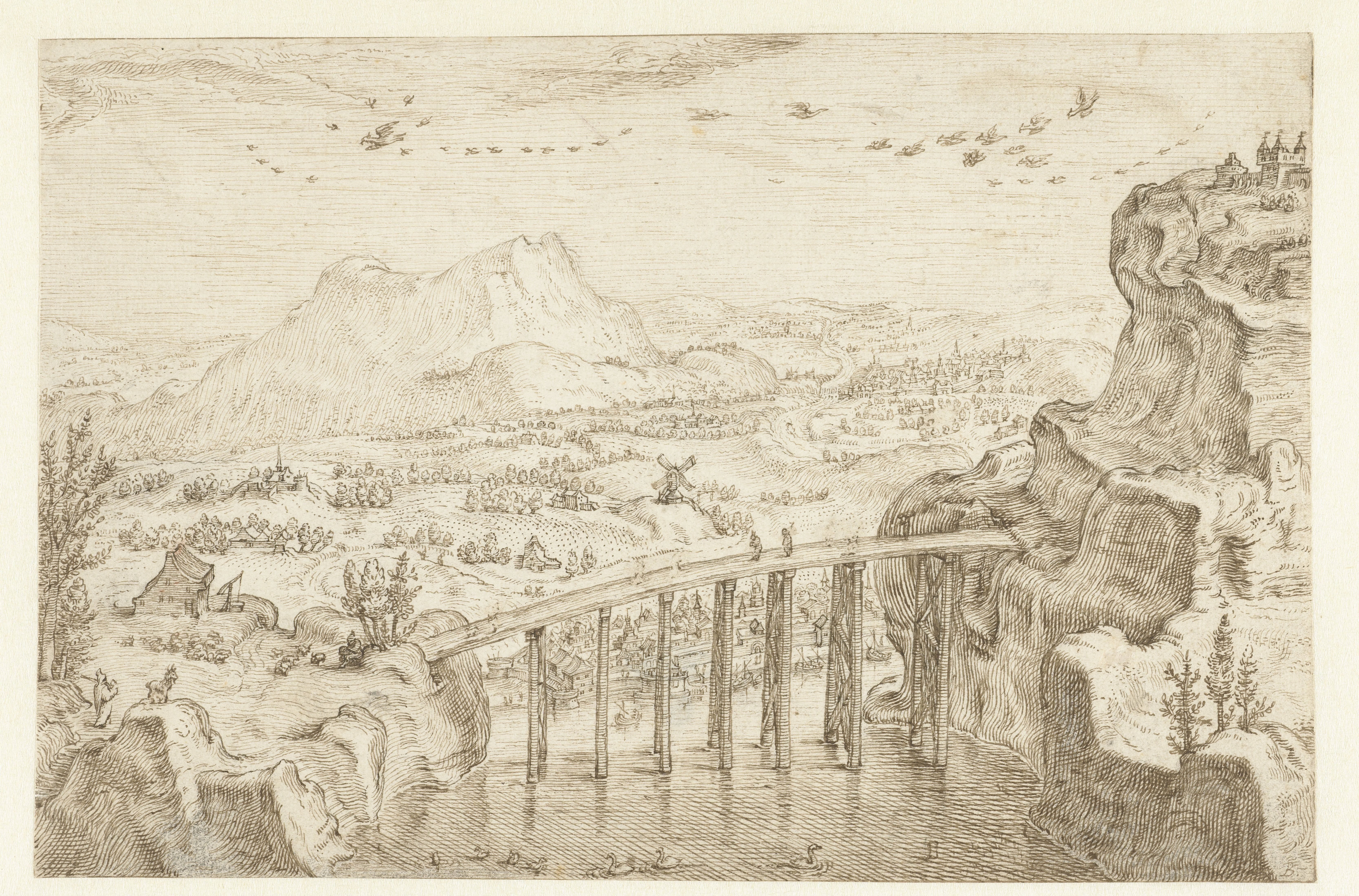 Berglandschap met hoge brug