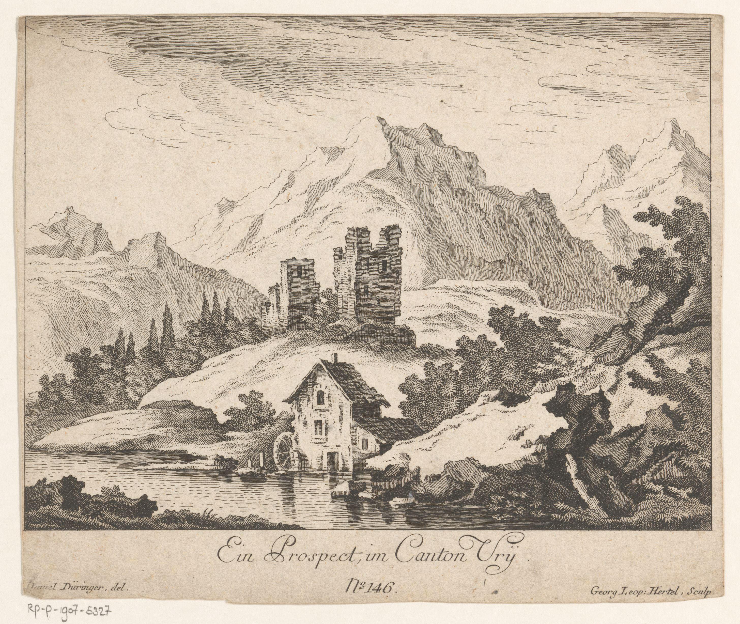 Berglandschap met op de voorgrond het dorp Vrij