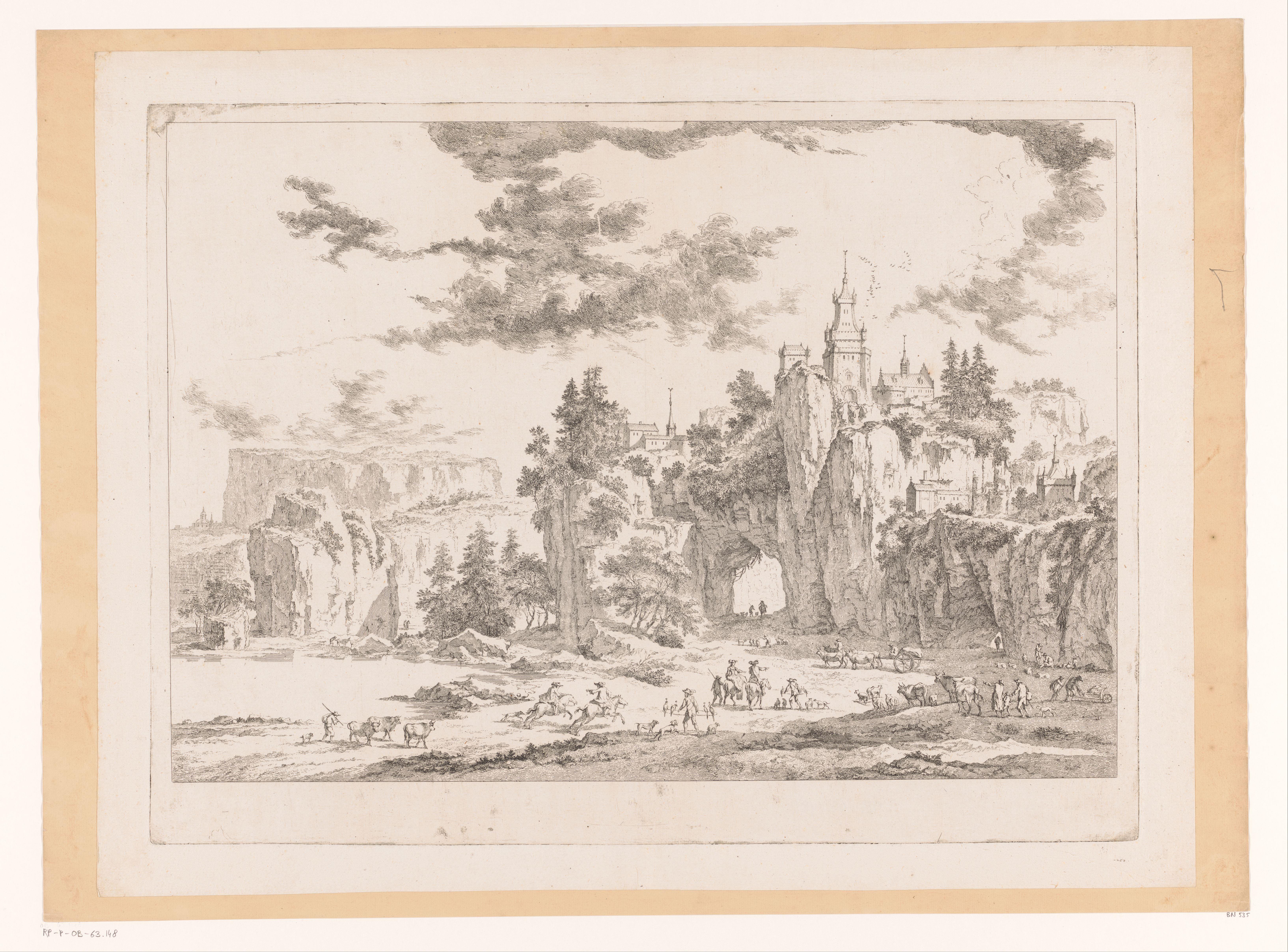 Rivierlandschap met een kasteel op een klif