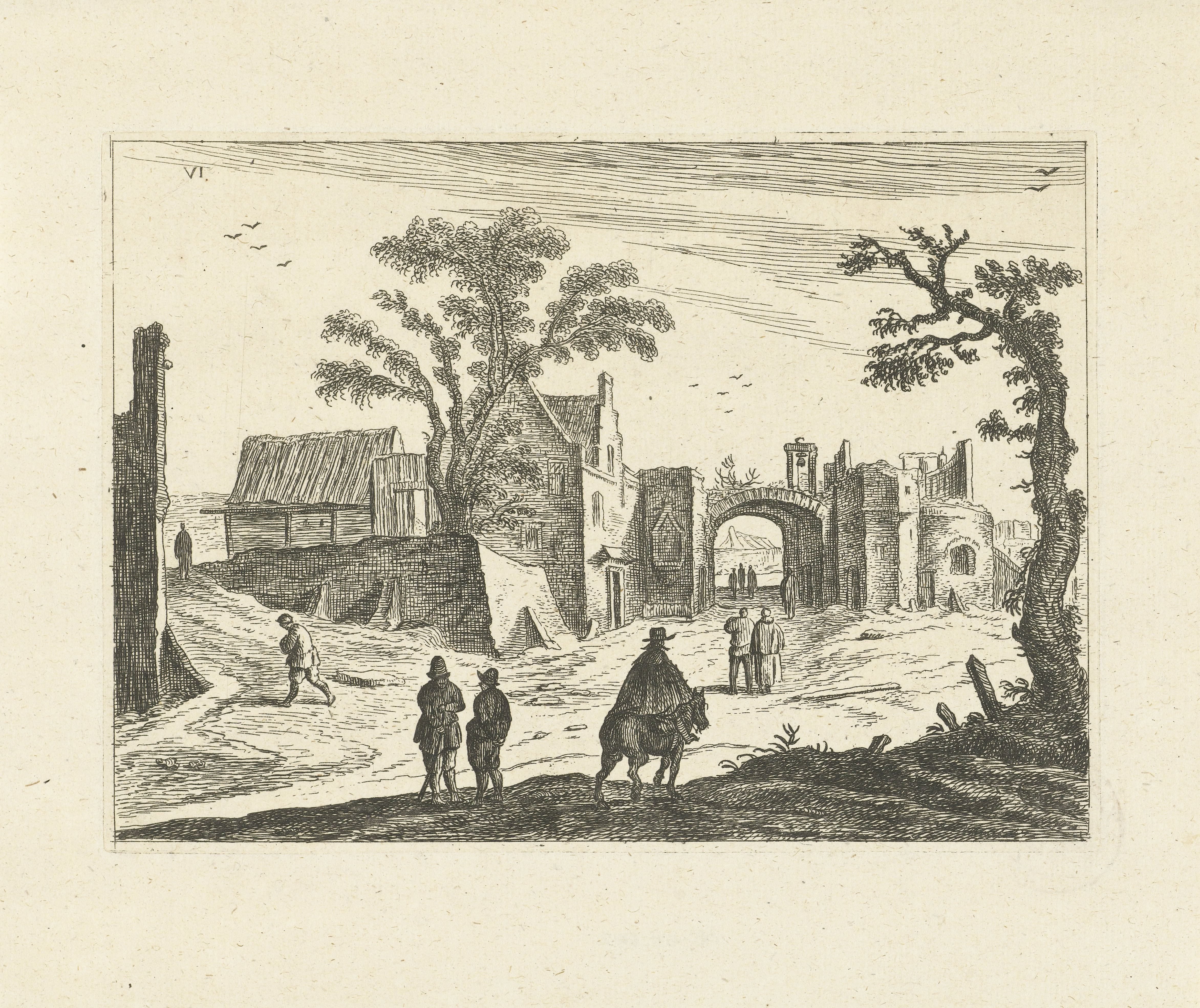 Landschap met stadspoort