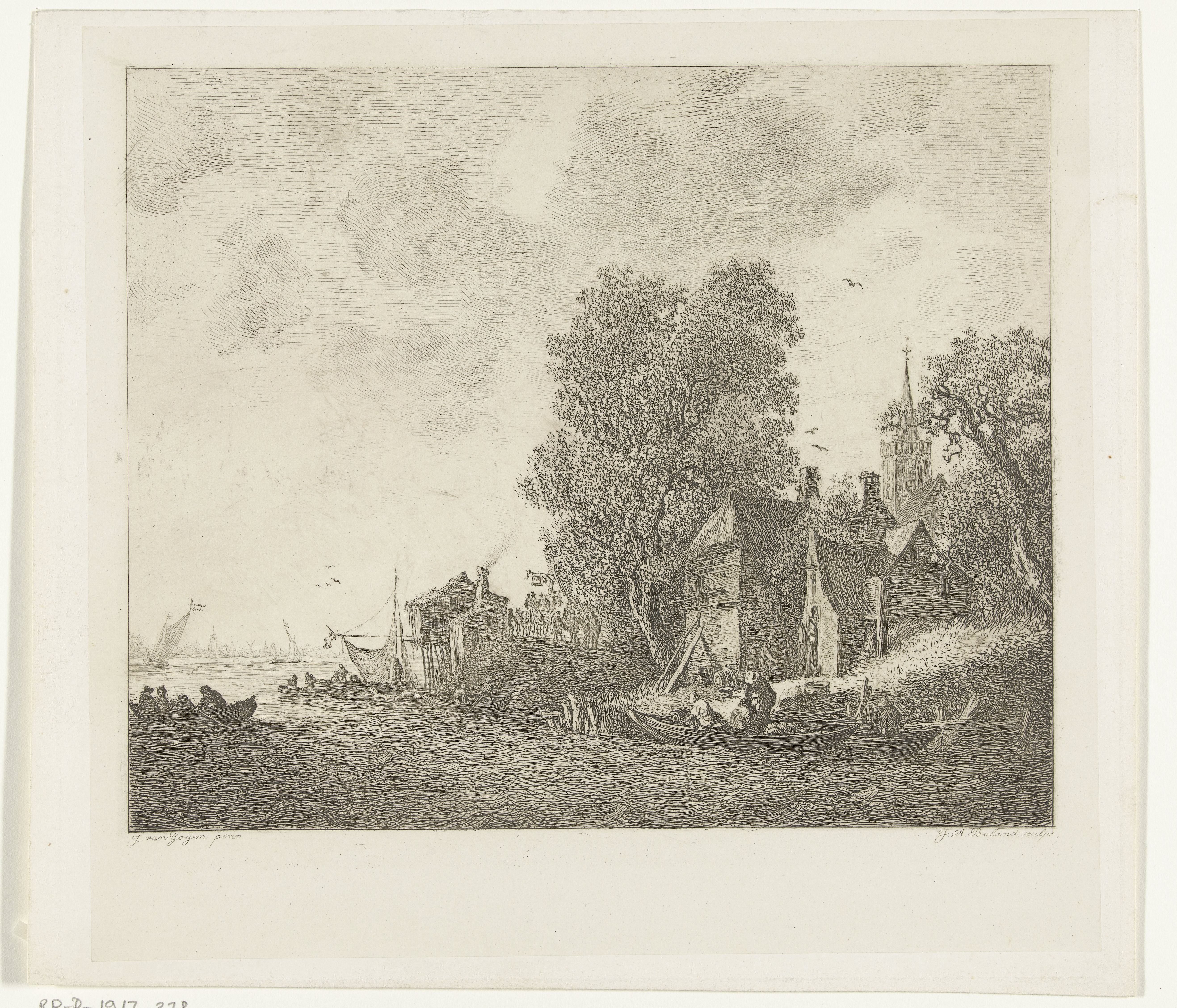 Gezicht op een dorp aan een rivier