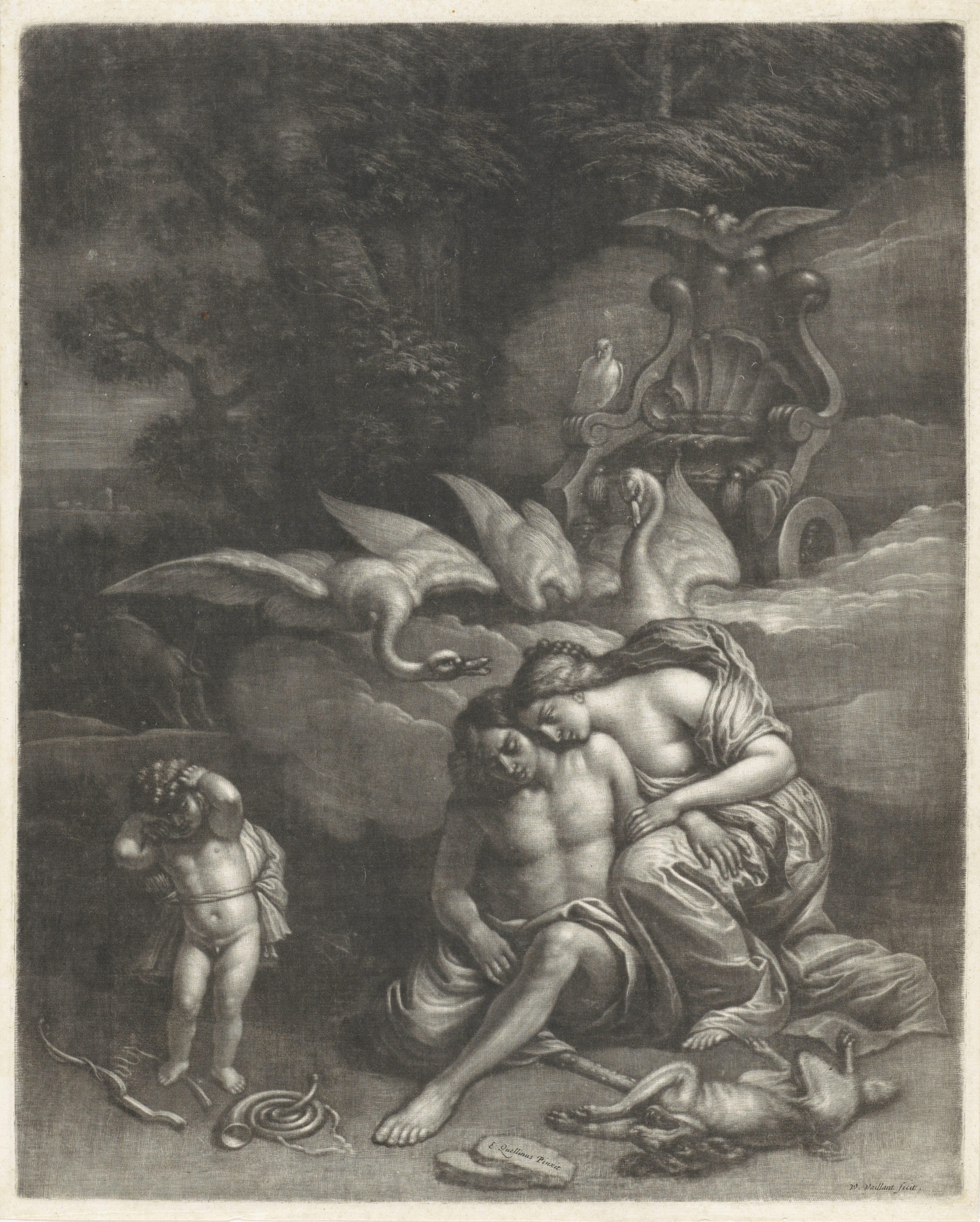 Adonis sterft in de armen van Venus