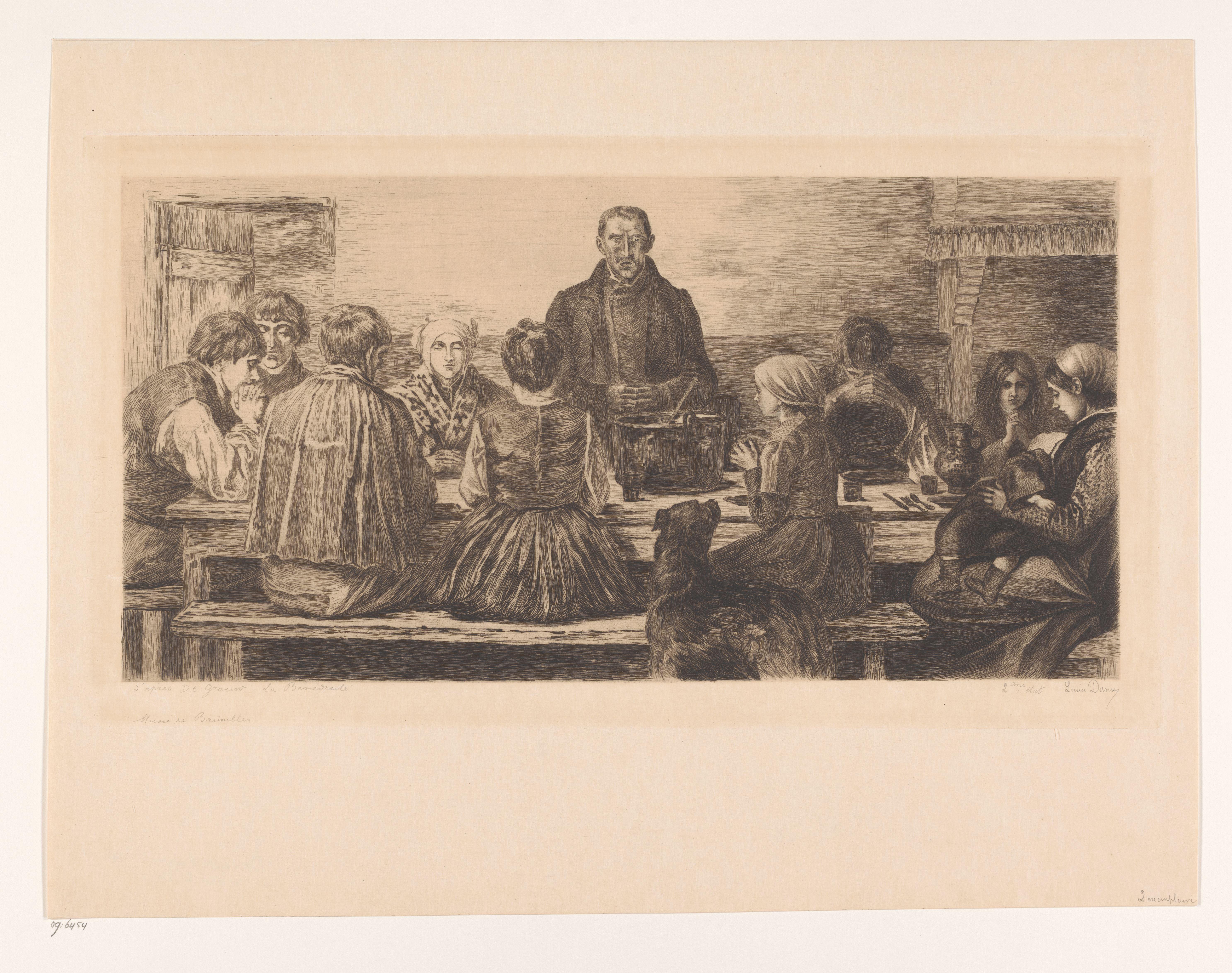 Gezin aan tafel bidt voor de maaltijd