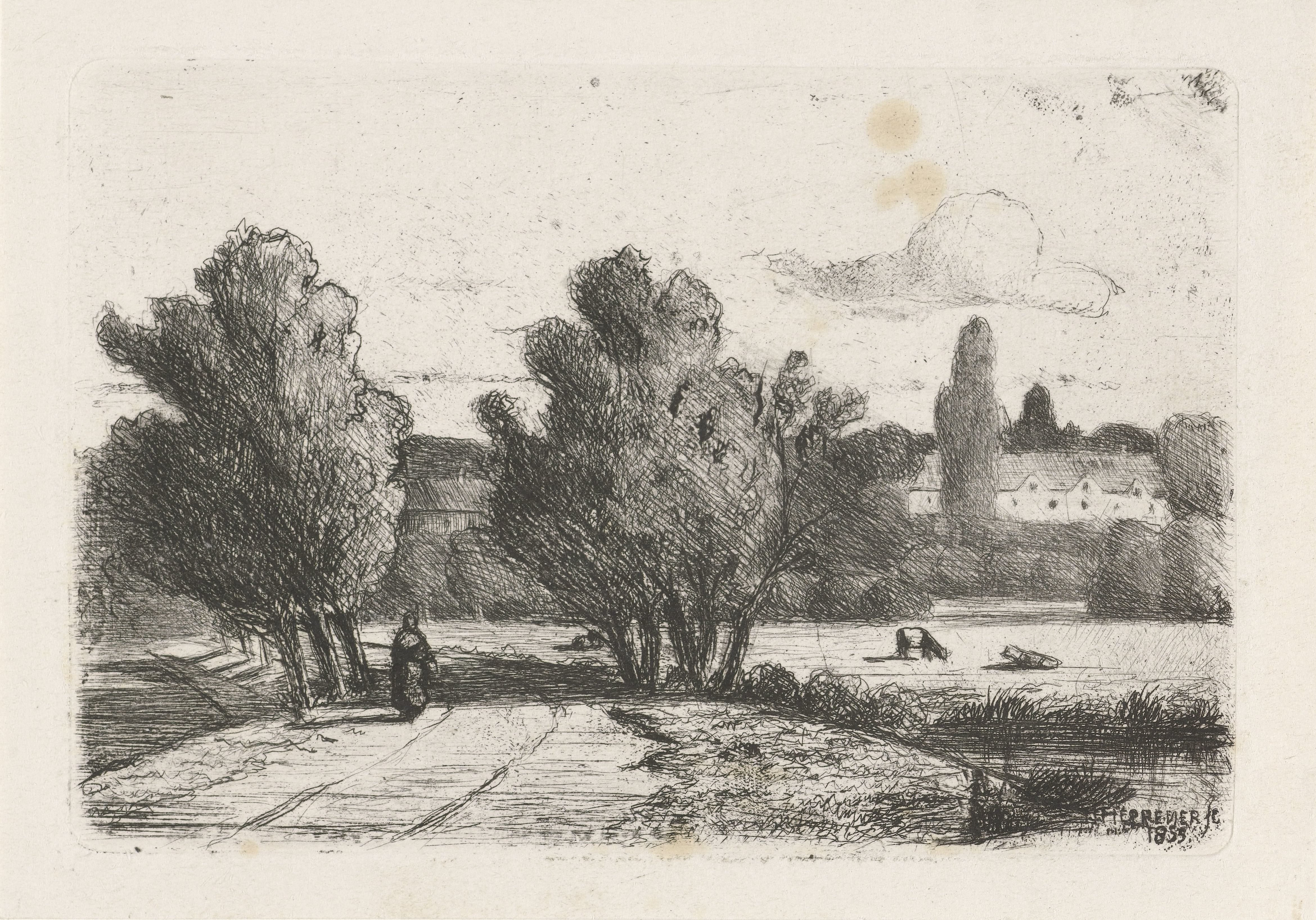 Landschap met een figuur op een weg