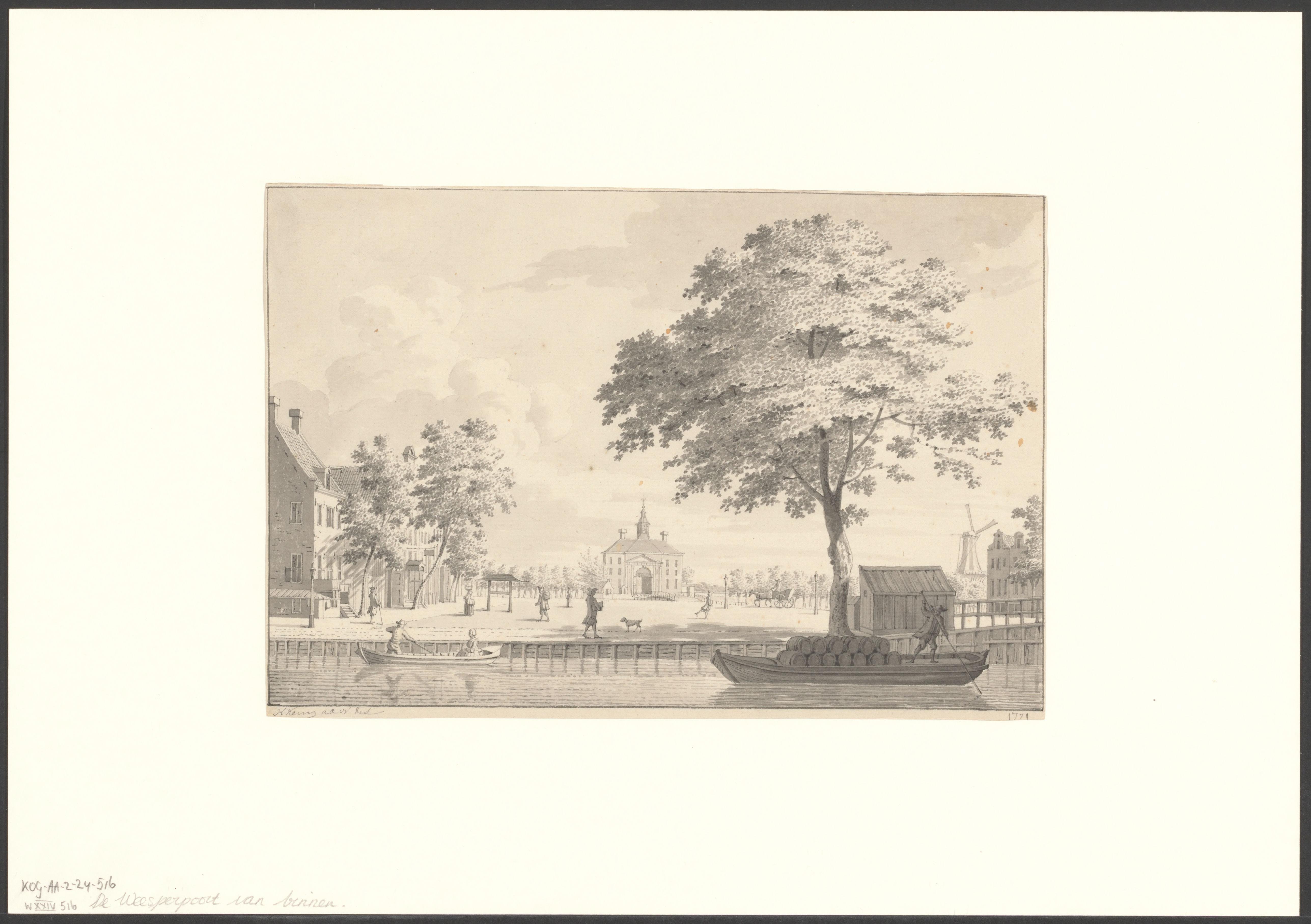 Gezicht op het Weesperplein en de Weesperpoort vanaf de Nieuwe Achtergracht