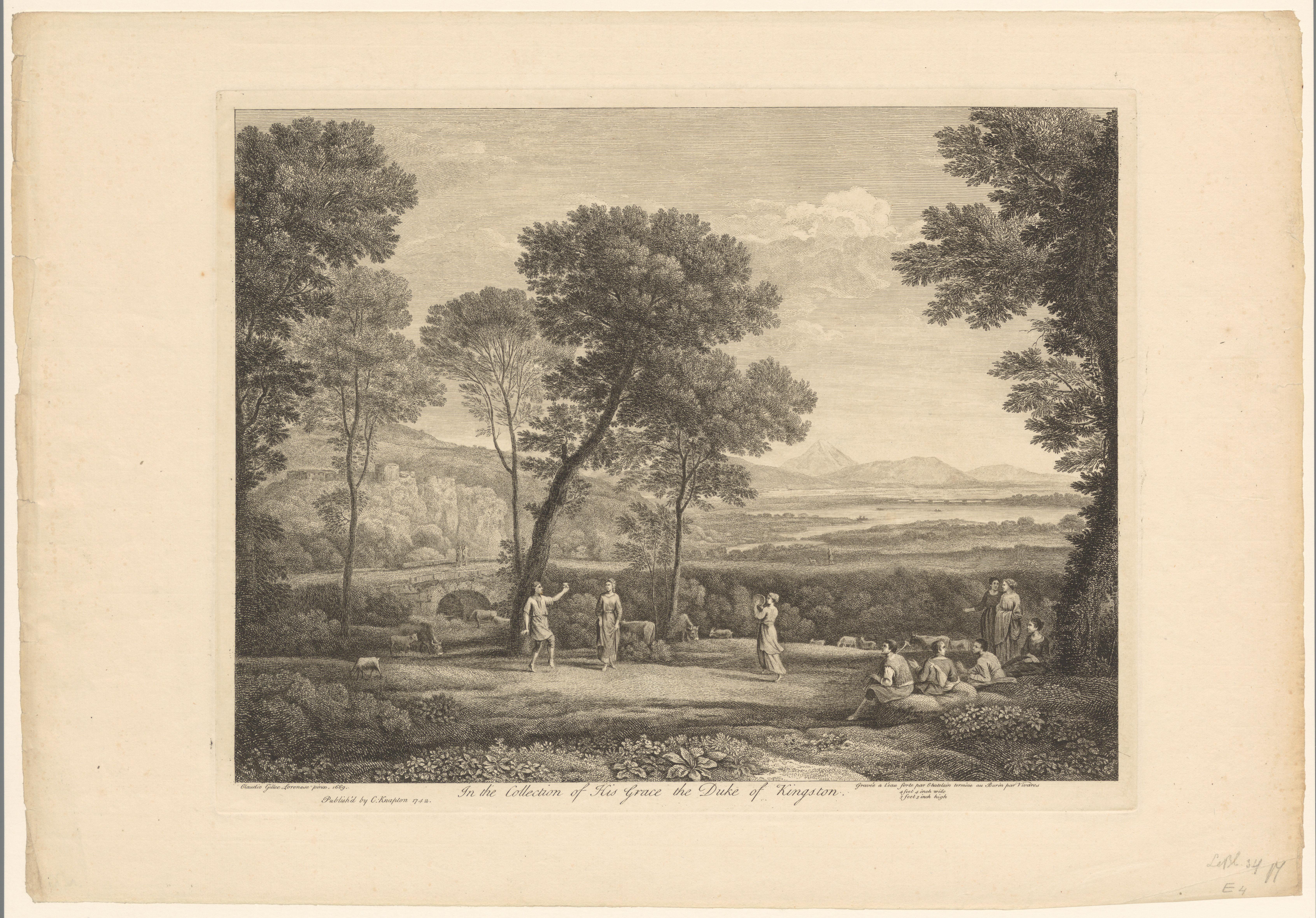 Heuvellandschap met dansers en uitzicht op een meer