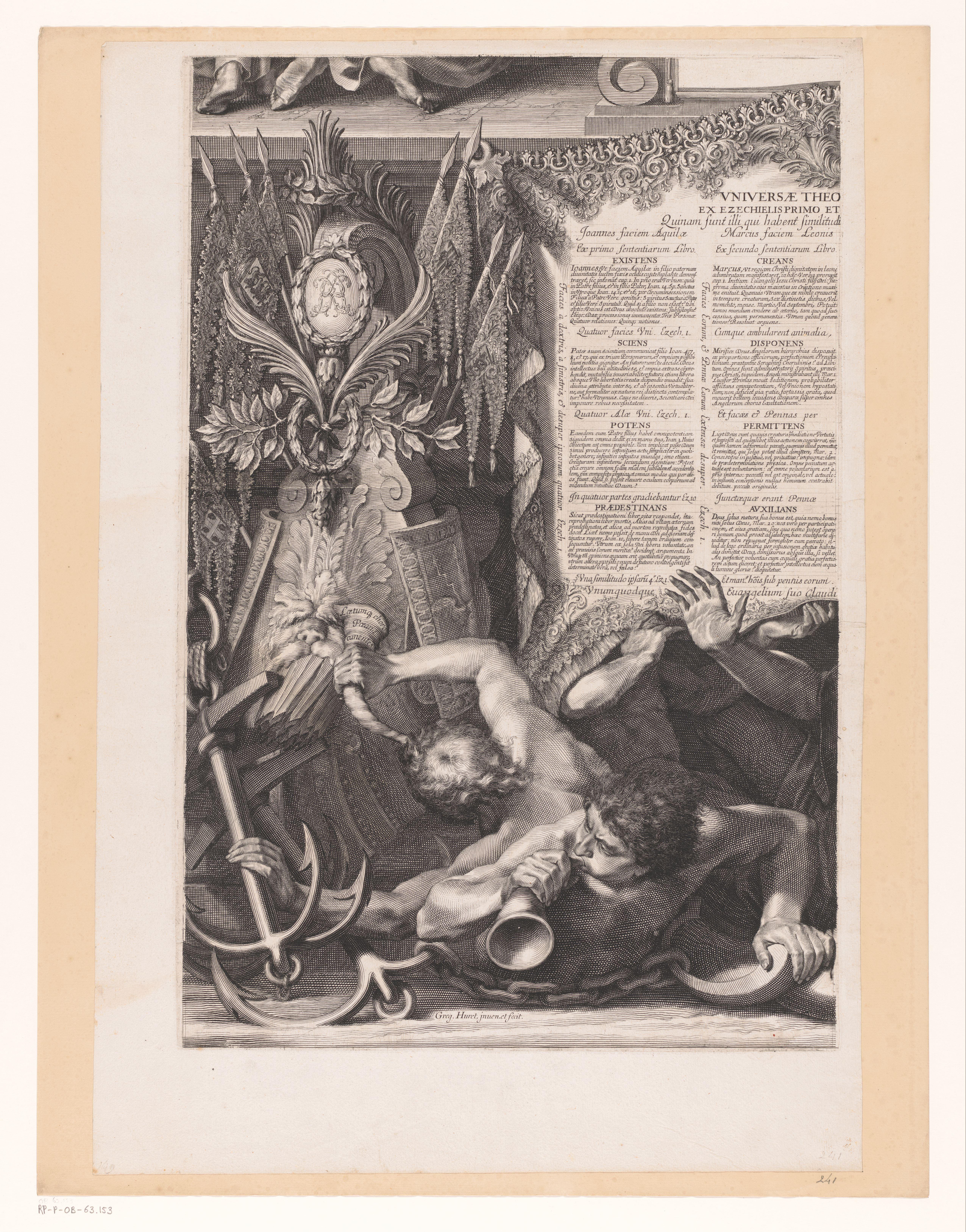 Allegorische voorstelling met Armand-Jean du Plessis hertog van Richelieu, in het gezelschap van Apollo en Neptunus (deel linksonder)