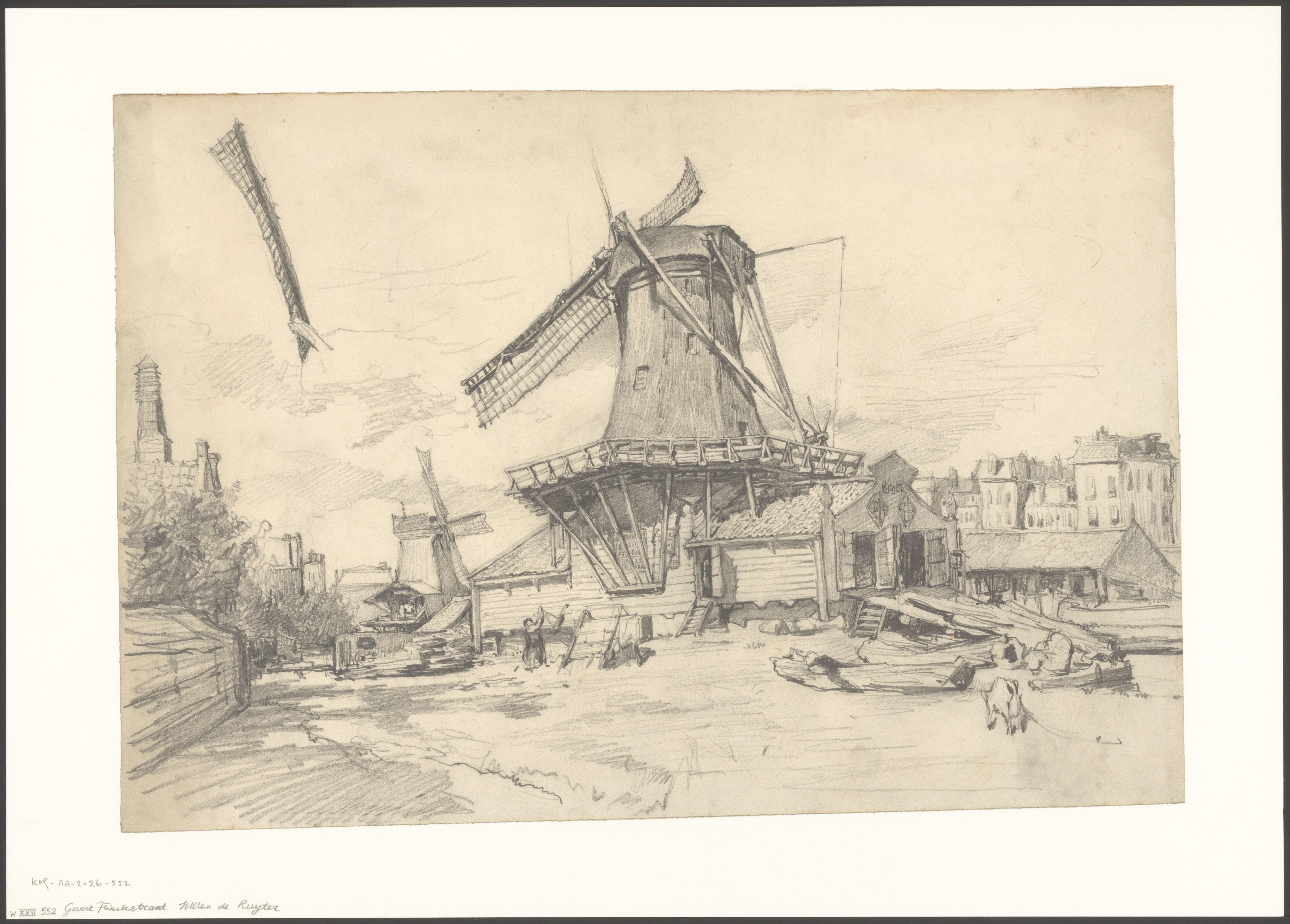 Gezicht op de Zaagmolensloot, gezien naar molen De Ruiter