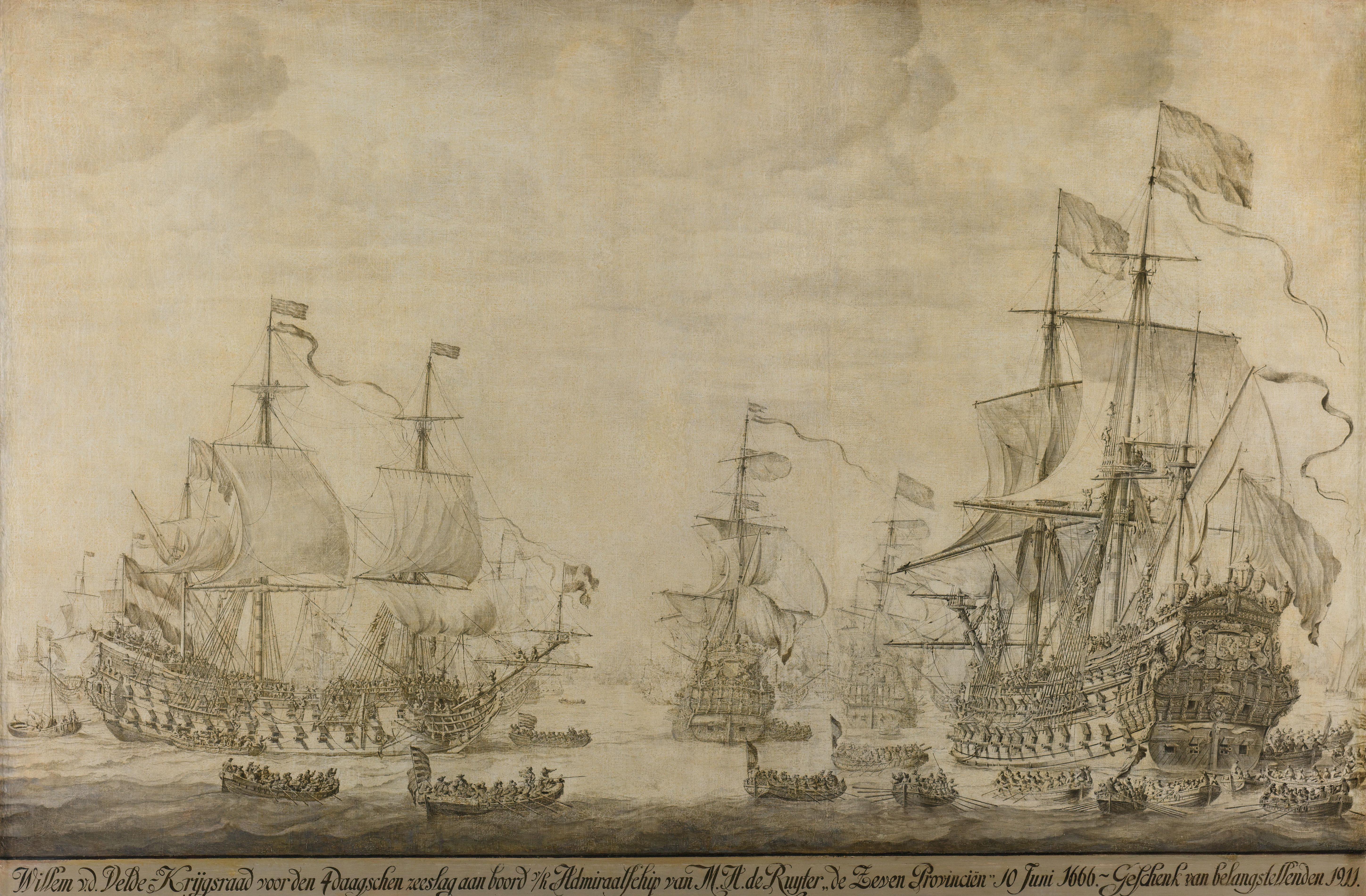 "Council of War aboard ""The Seven Provinces"", the Flagship of Michiel Adriaenszoon de Ruyter, 10 June 1666, preceding the Four Days' Battle: episode from the Second Anglo-Dutch War"