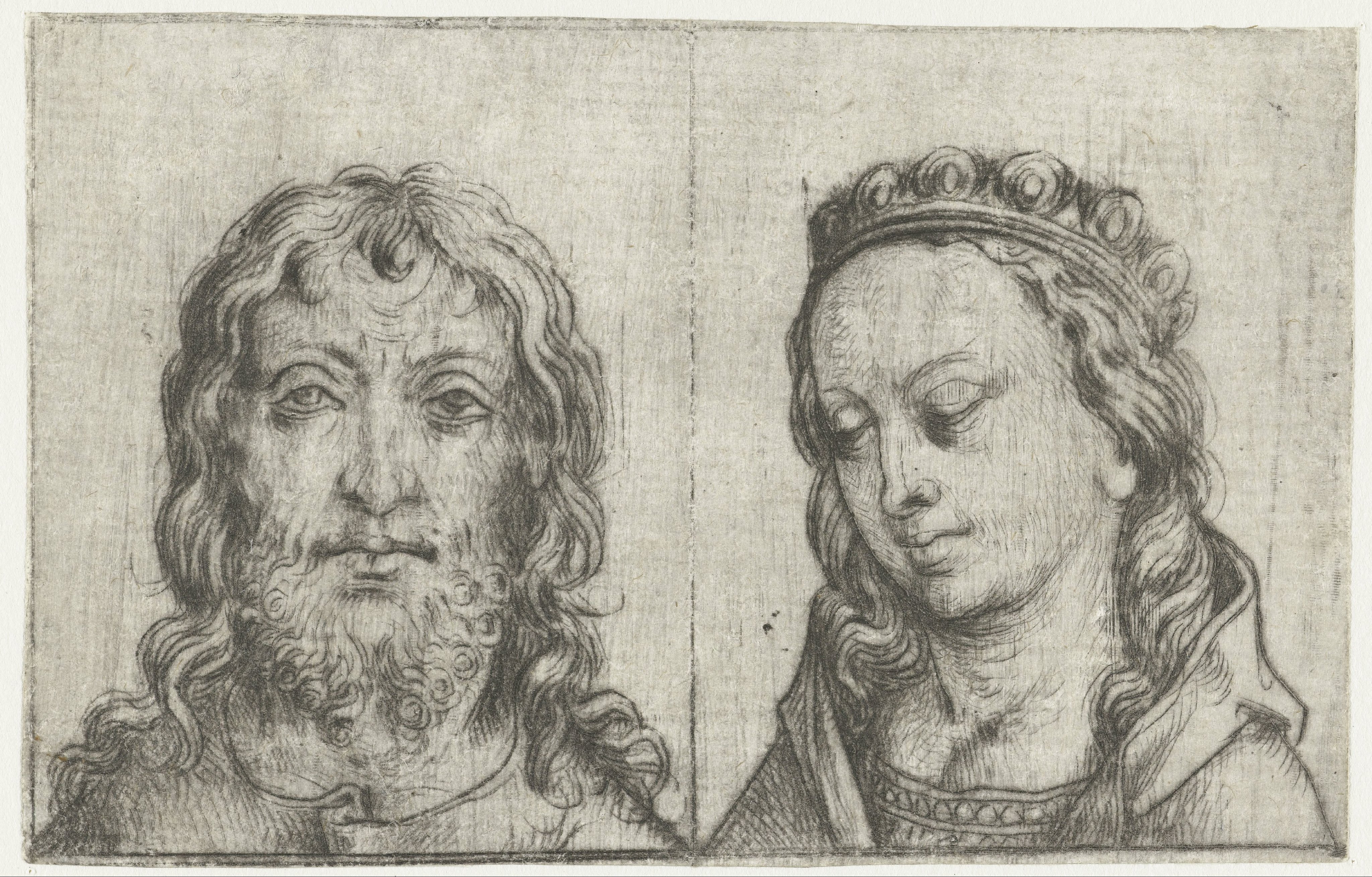 De hoofden van Christus en Maria