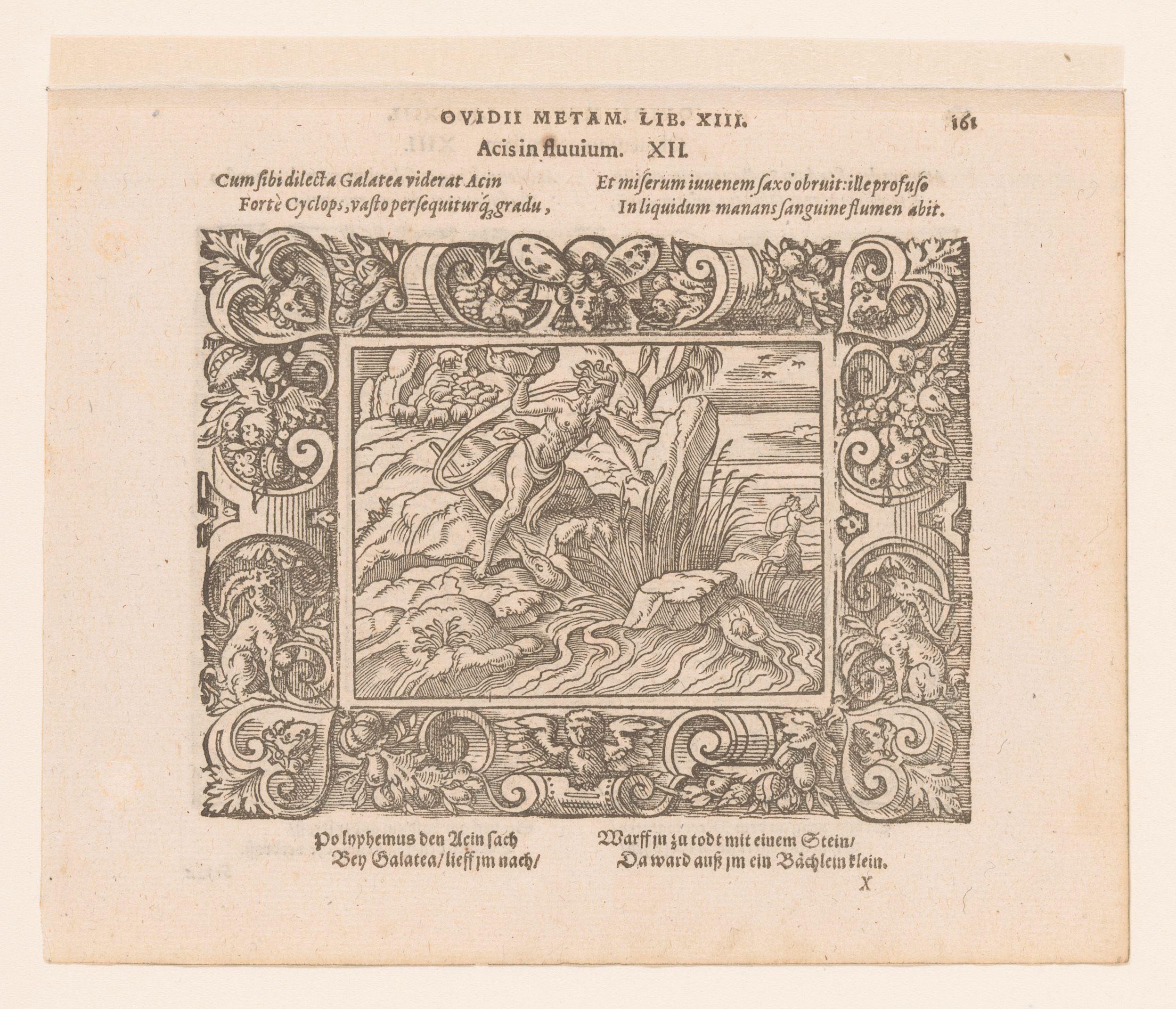 Polyphemus gooit een steen naar Acis