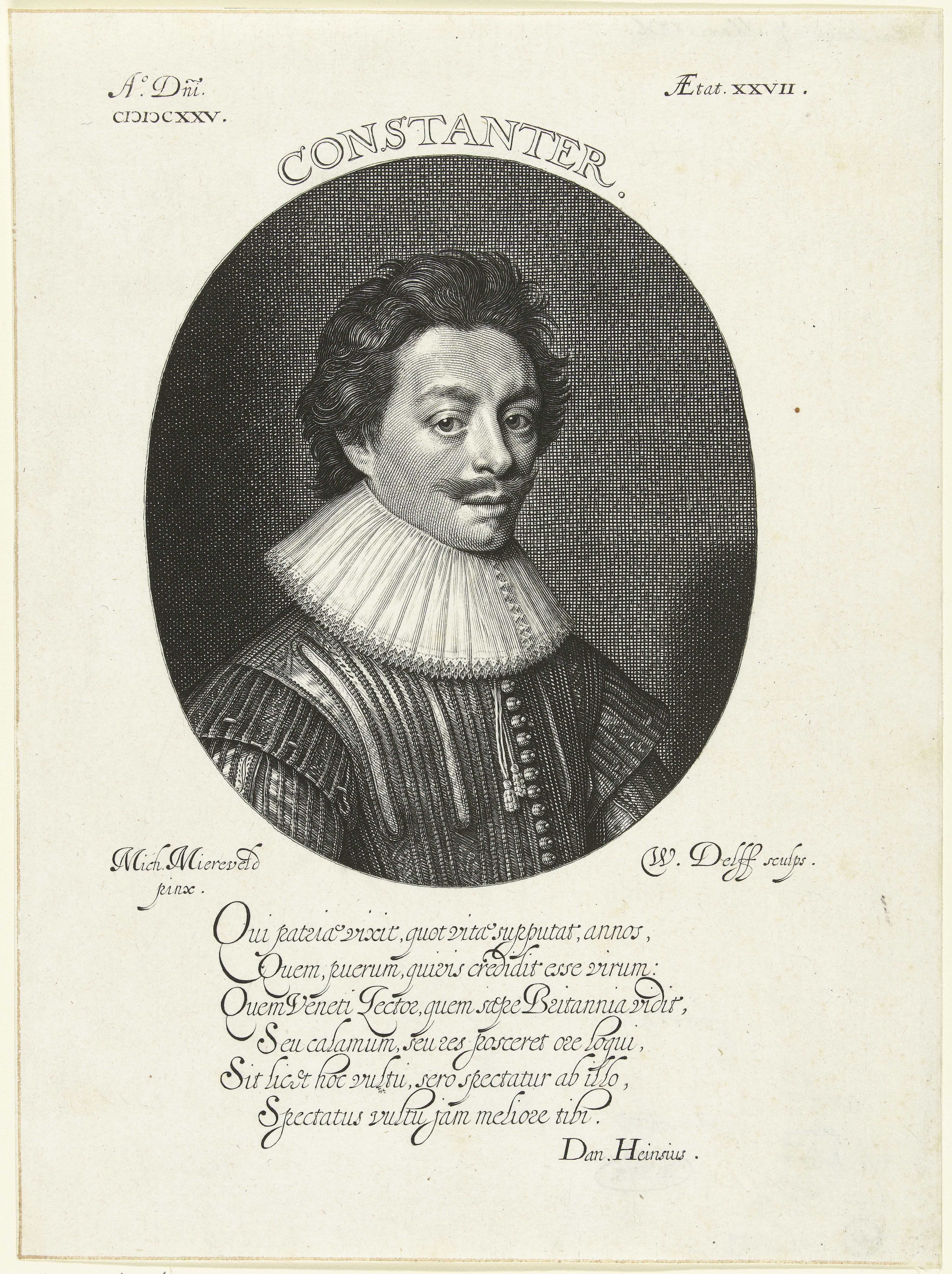 Portret van Constantijn Huygens op 27-jarige leeftijd
