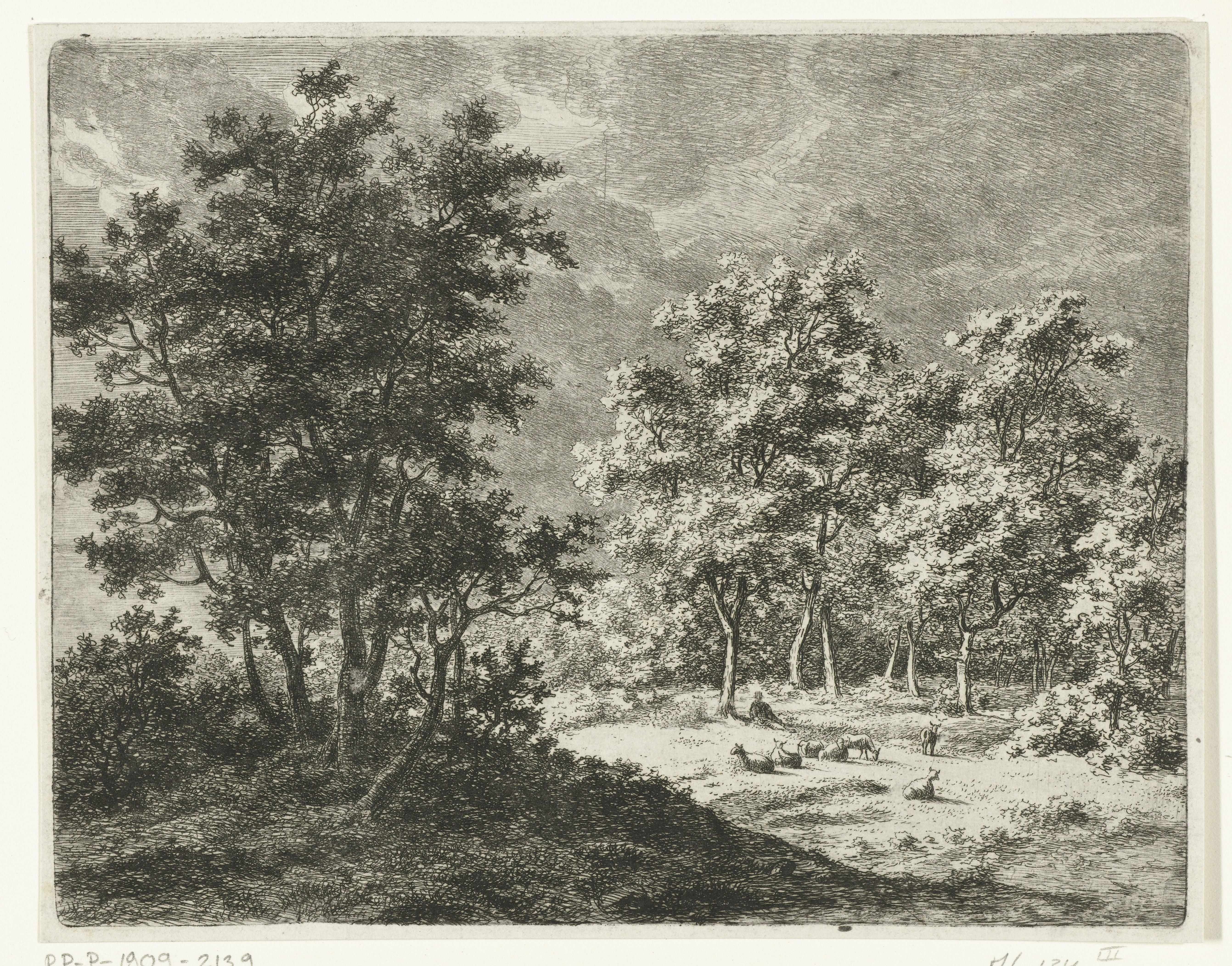 Landschap met herder en zeven schapen