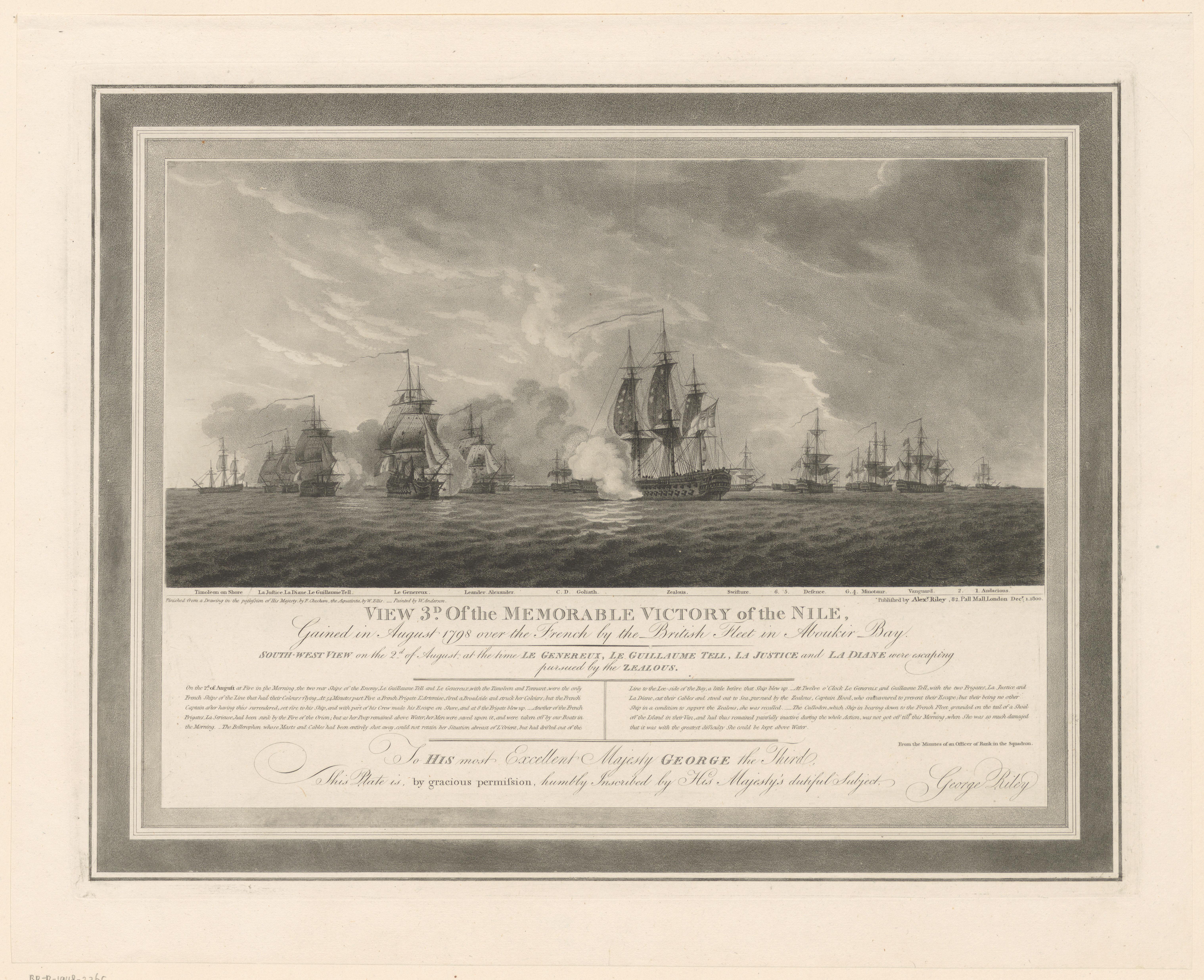 Vluchtende Franse schepen worden achtervolgd door het Engelse schip Zealous, 2 augustus 1798