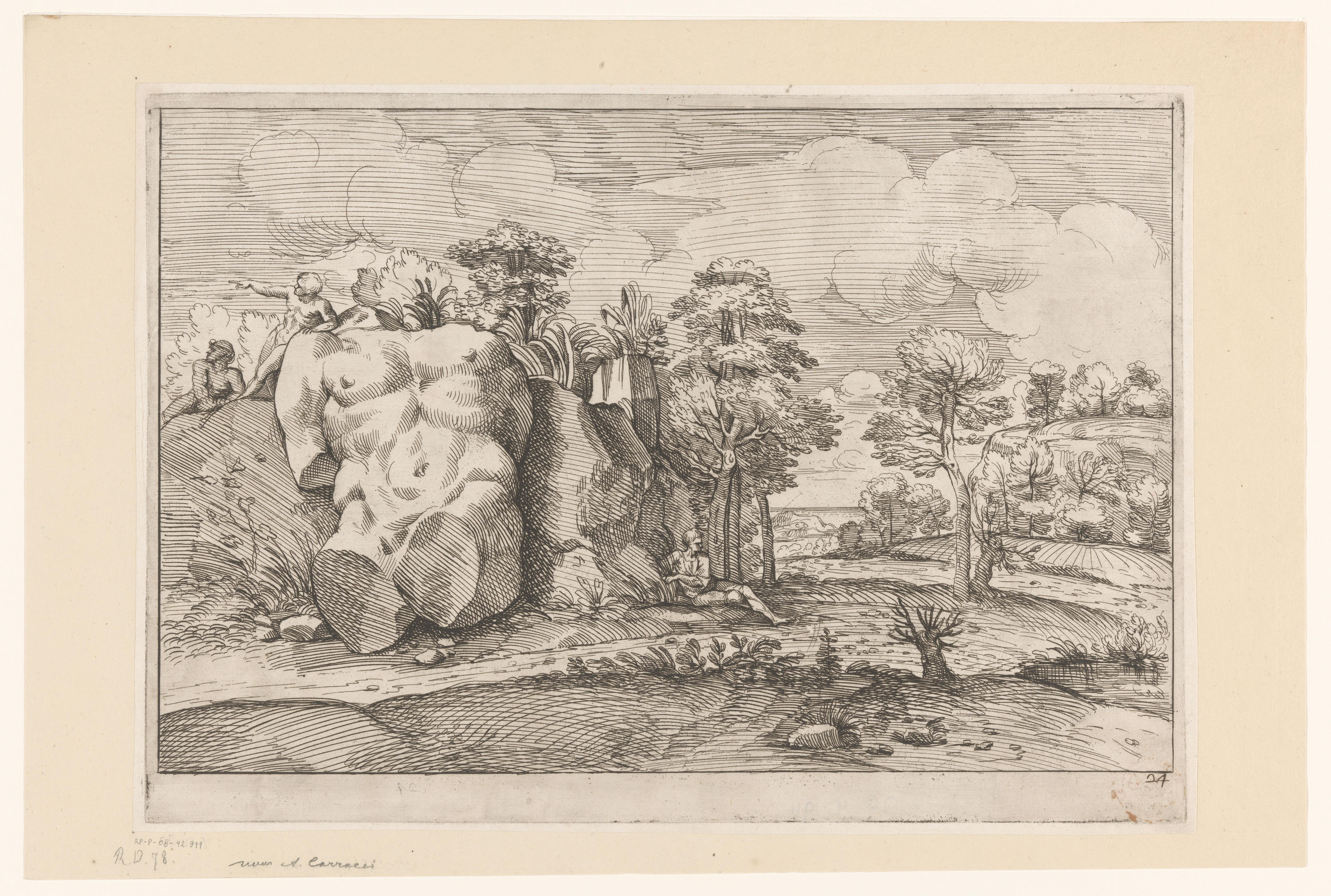 Landschap met torso tegen heuvel