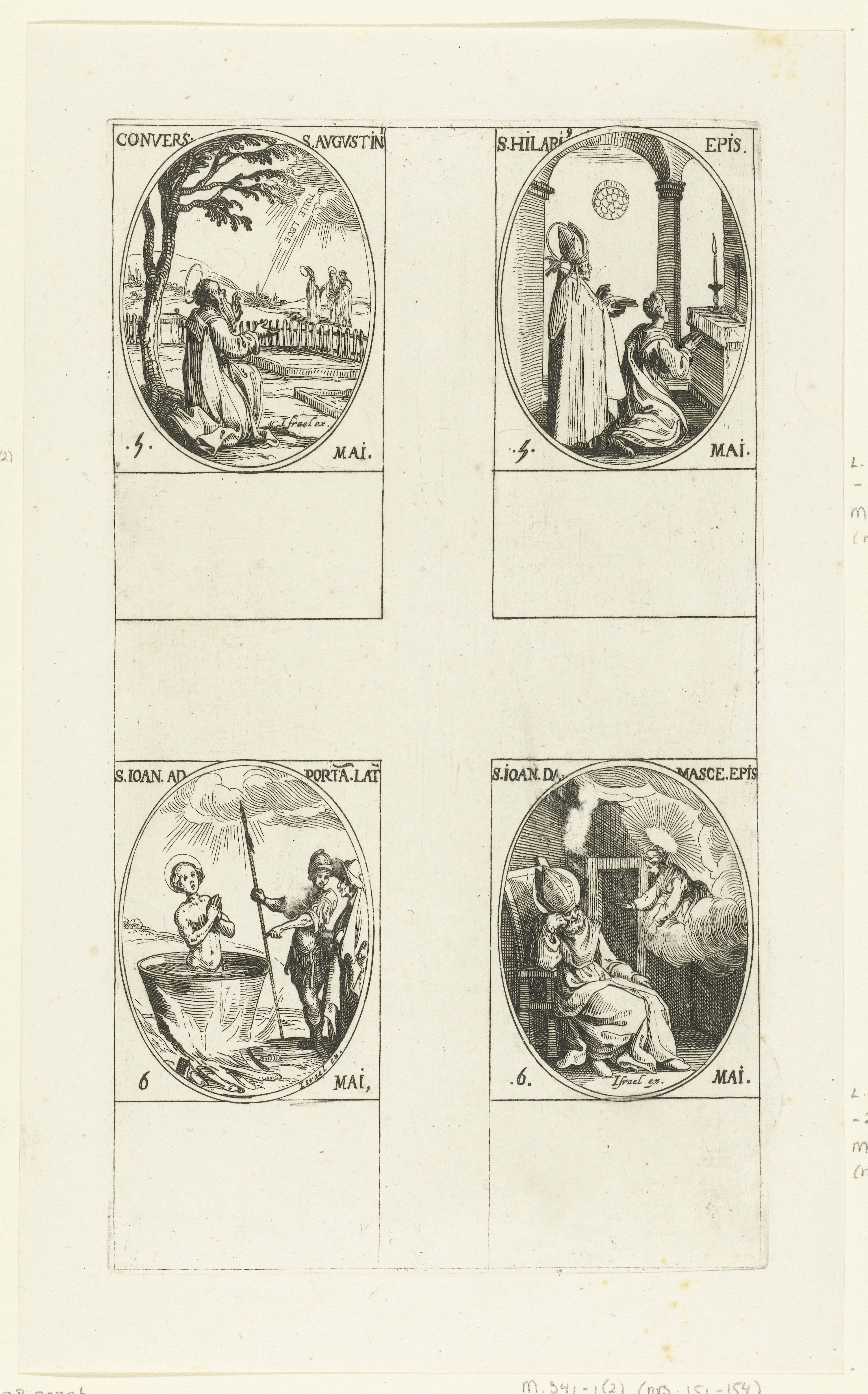 Heilige Augustinus van Hippo, Heilige Hilarius van Arles, Heilige Johannes de Evangelist, Heilige Johannes Damascenus (5-6 mei)