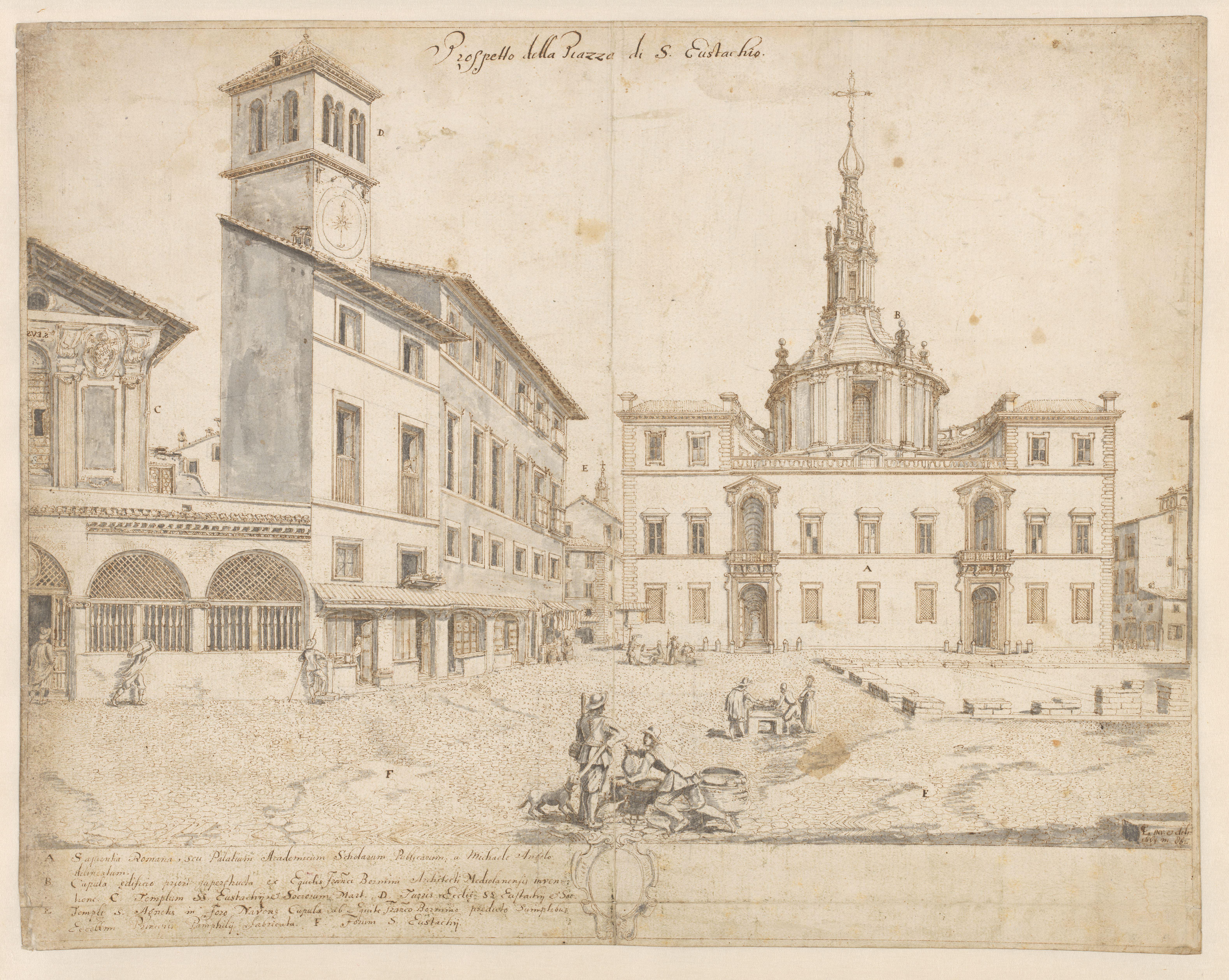 Gezicht te Rome van de Piazza S. Eustachio