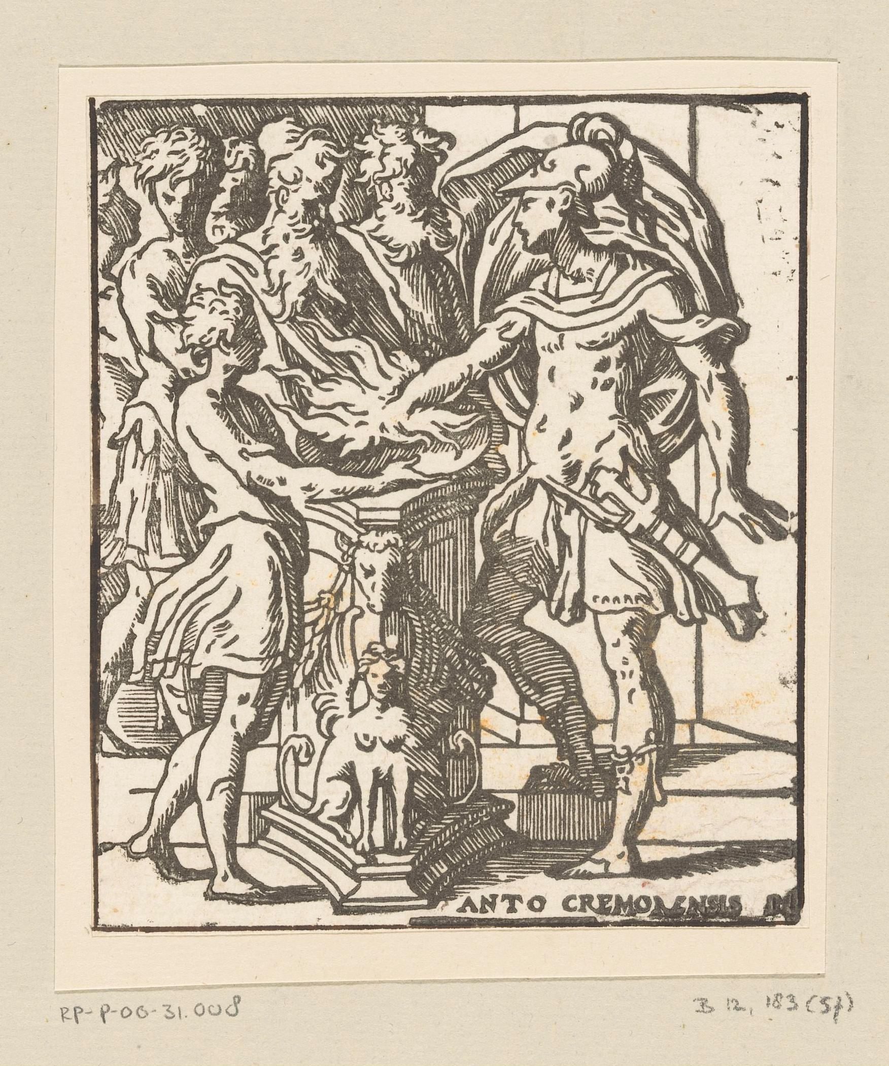 Mucius Scaevola steekt zijn hand in het vuur
