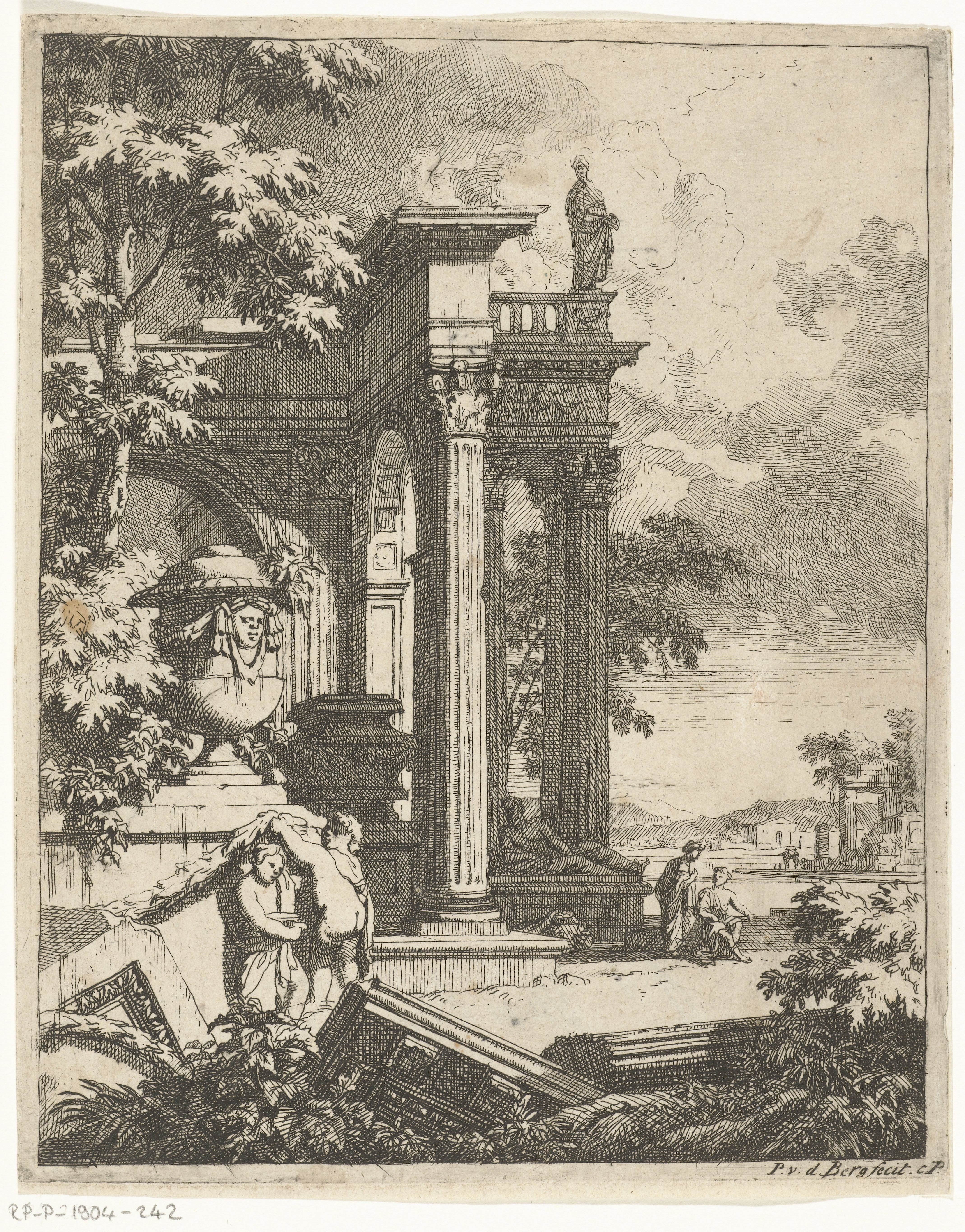 Landschap met ruïnes van klassieke gebouwen