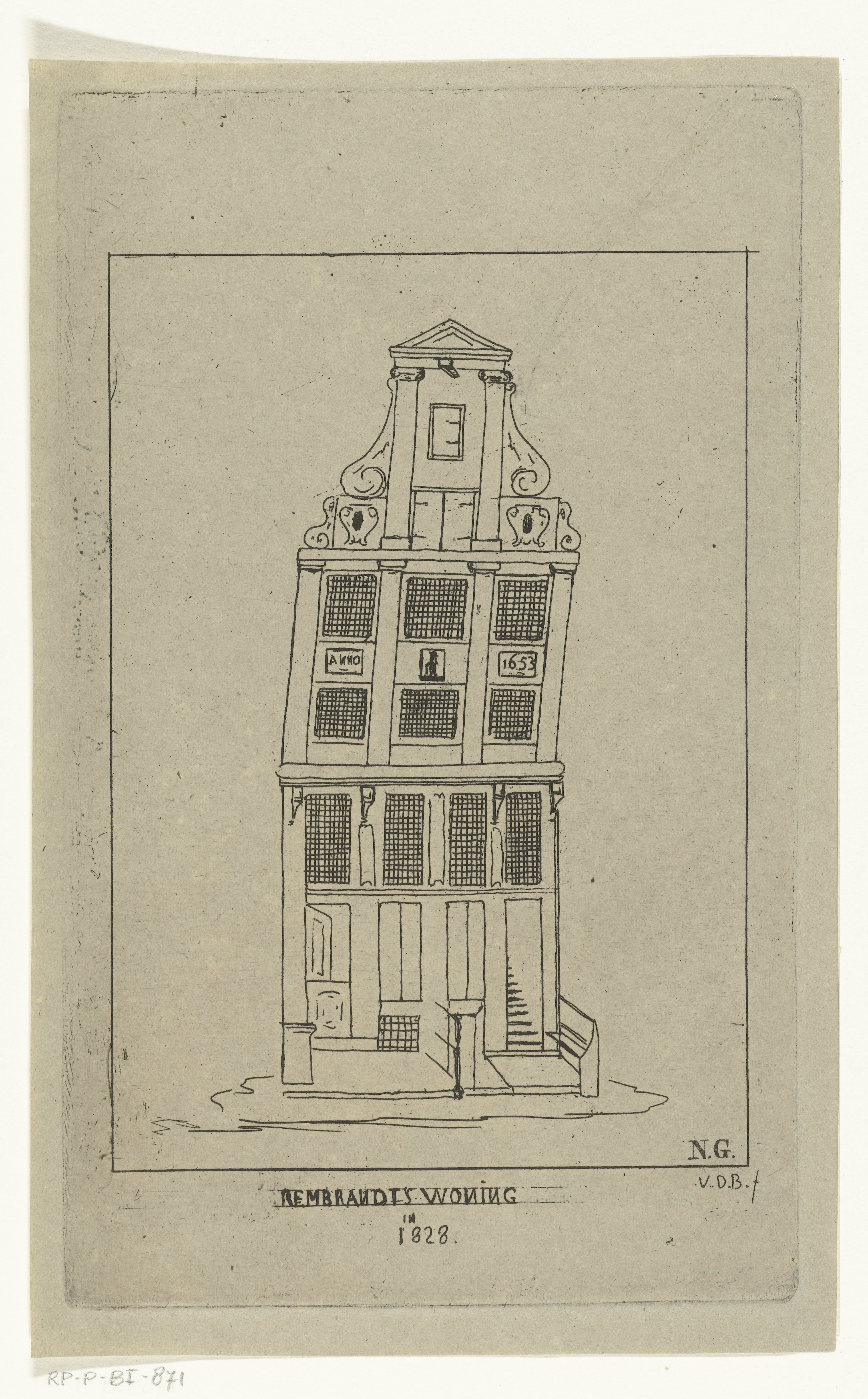 Woonhuis van Rembrandt Harmenszn. van Rijn in 1828