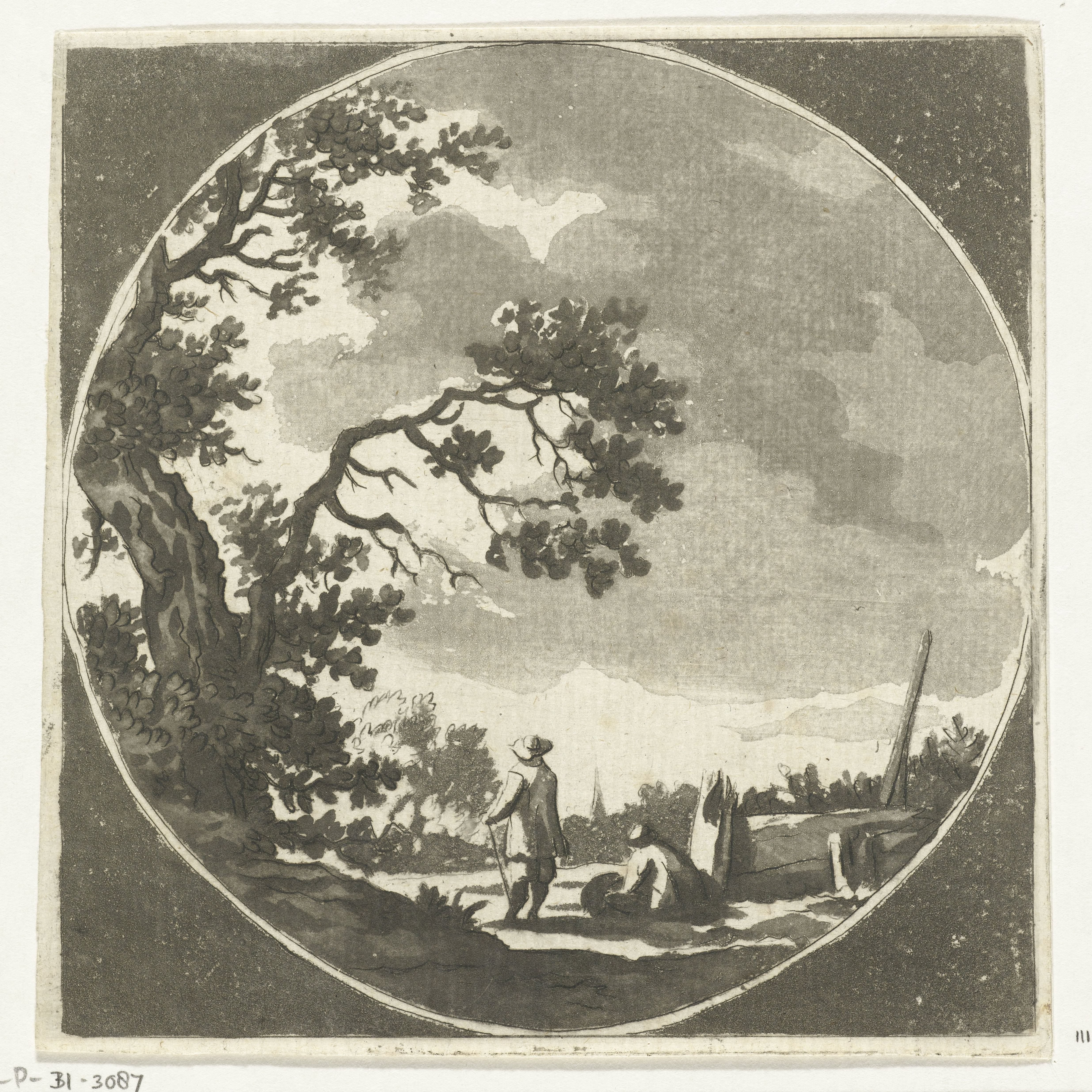 Landschap met twee wandelaars
