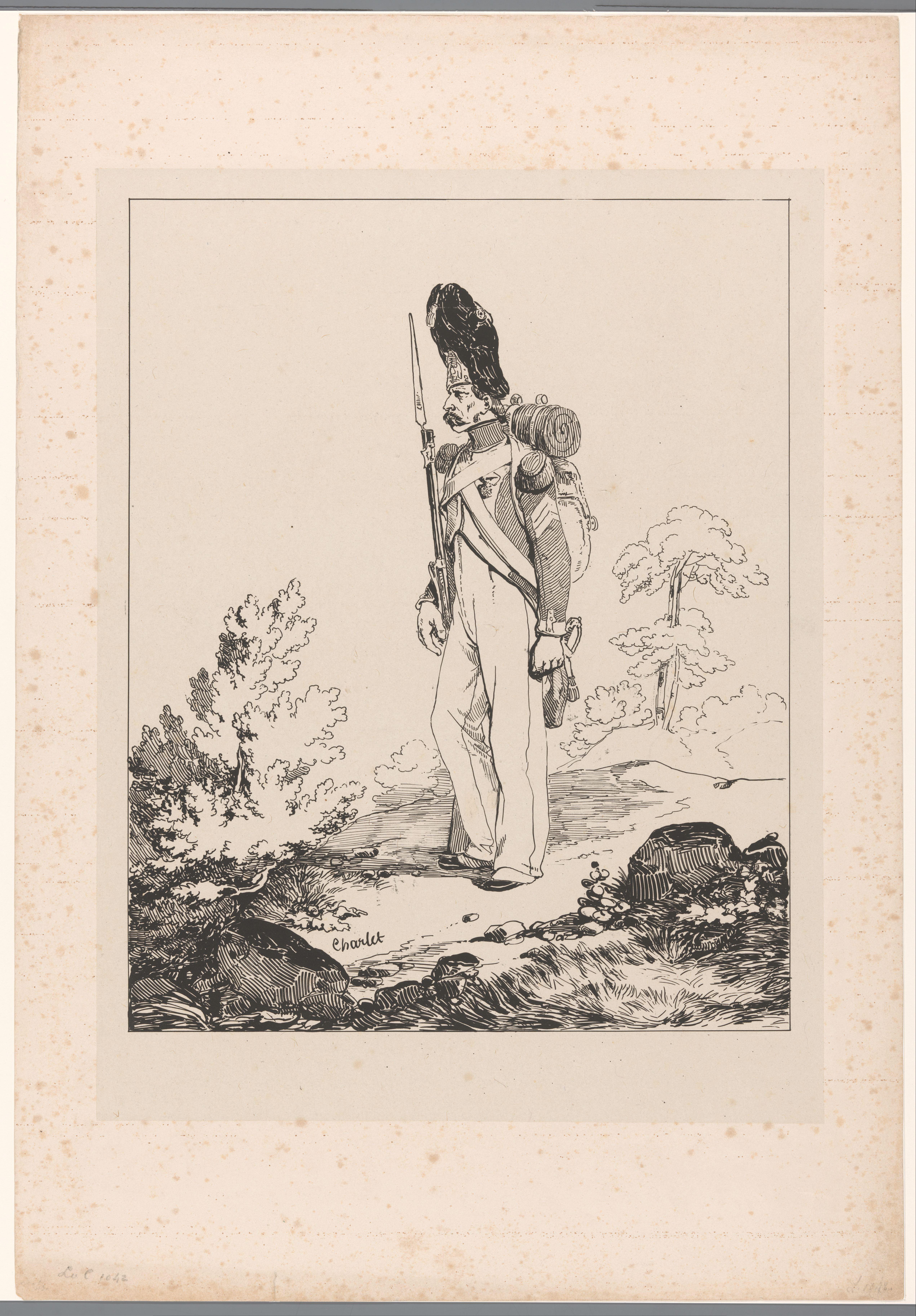 Grenadier van de Keizerlijke Garde in een landschap